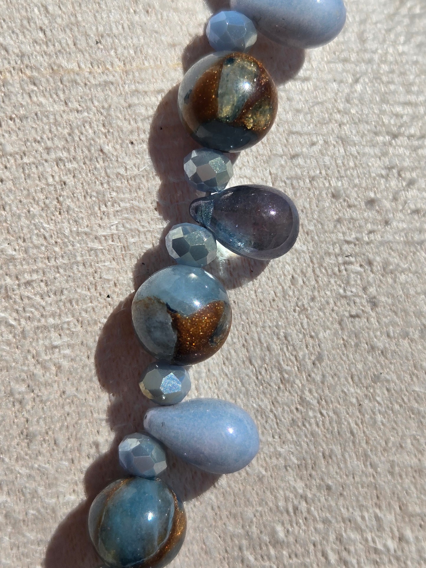 Blue Agate Necklace with Teardrop Czech Glass Beads and Triangle Jasper Pendant