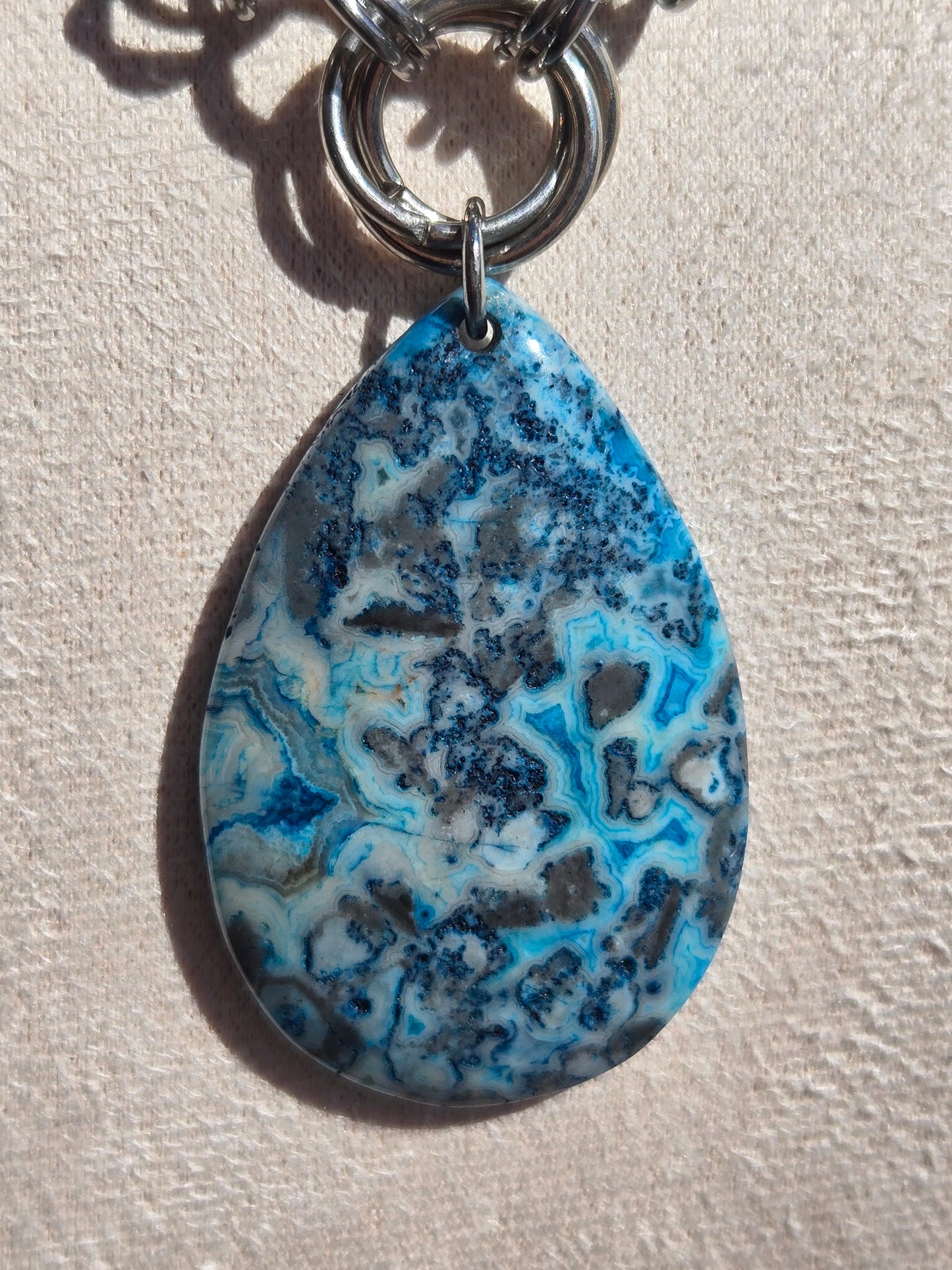 Stainless Steel Chainmail Necklace with Sodalite Teardrop Pendant