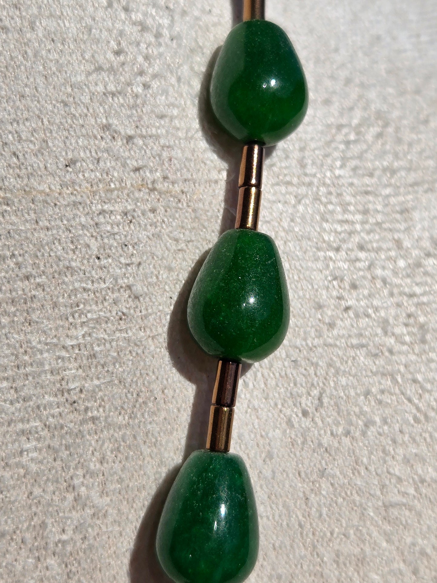Green Agate Necklace with Unique-Shaped Green Agate Beads and Copper Tone Accents