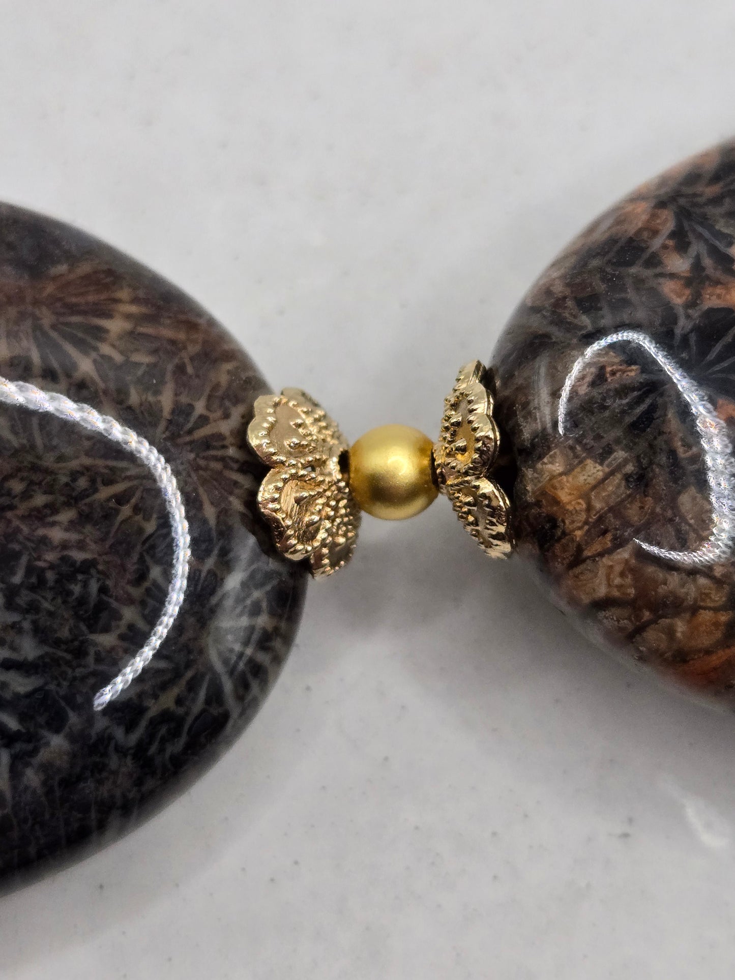 Bold Oval Black Flower Agate Necklace and Bracelet Set