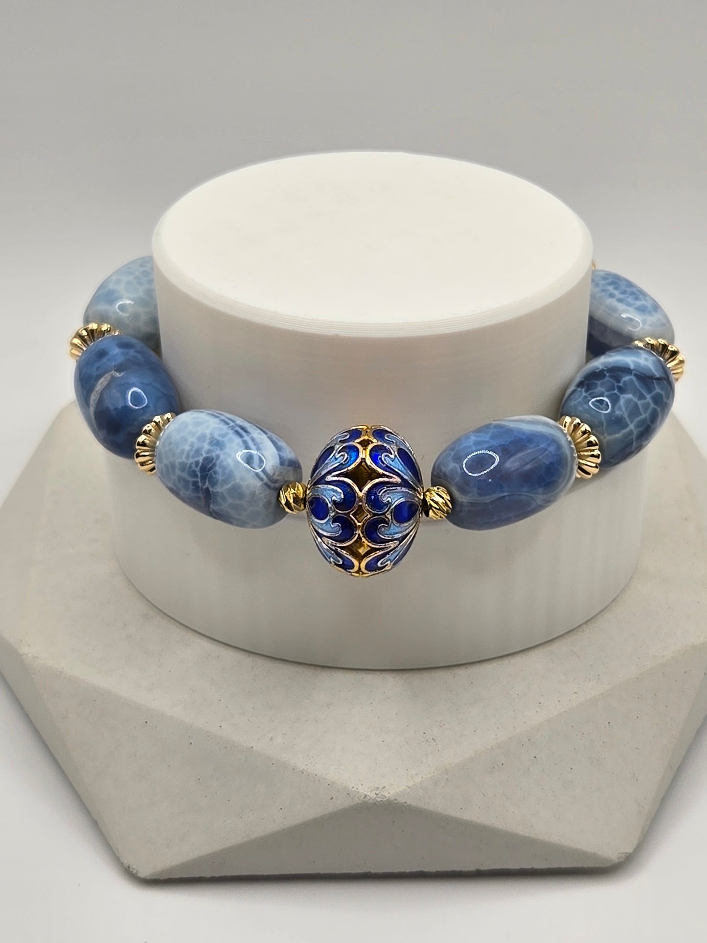 Blue Agate Barrel Bracelet
