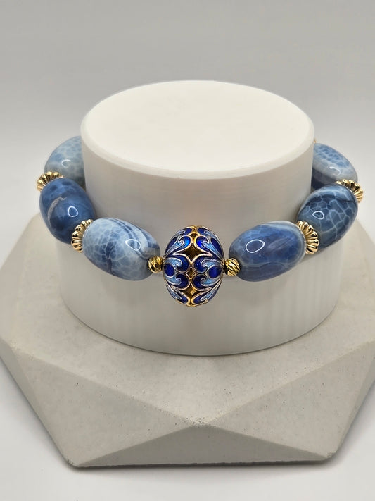 Blue Agate Barrel Bracelet