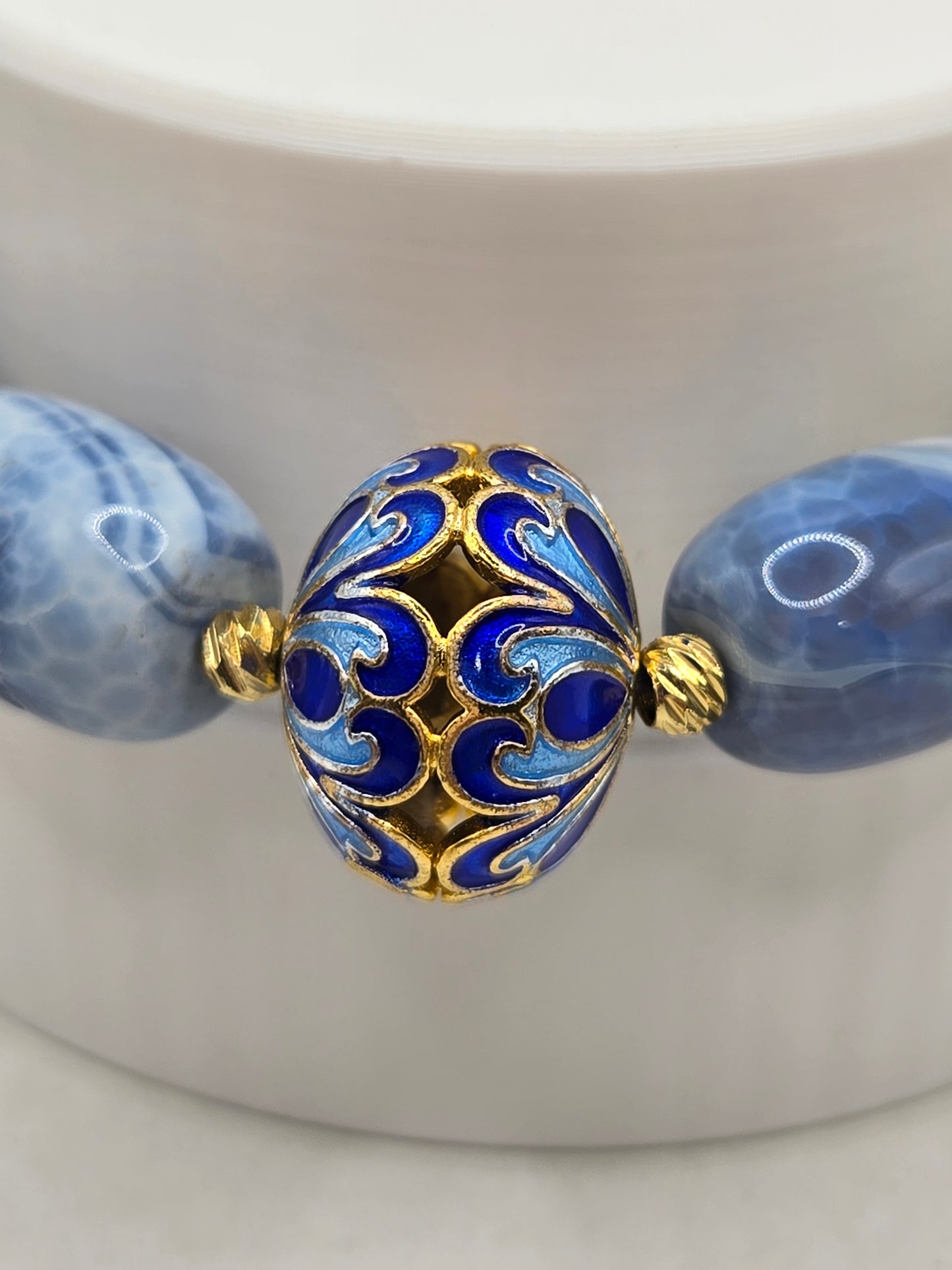 Blue Agate Barrel Bracelet