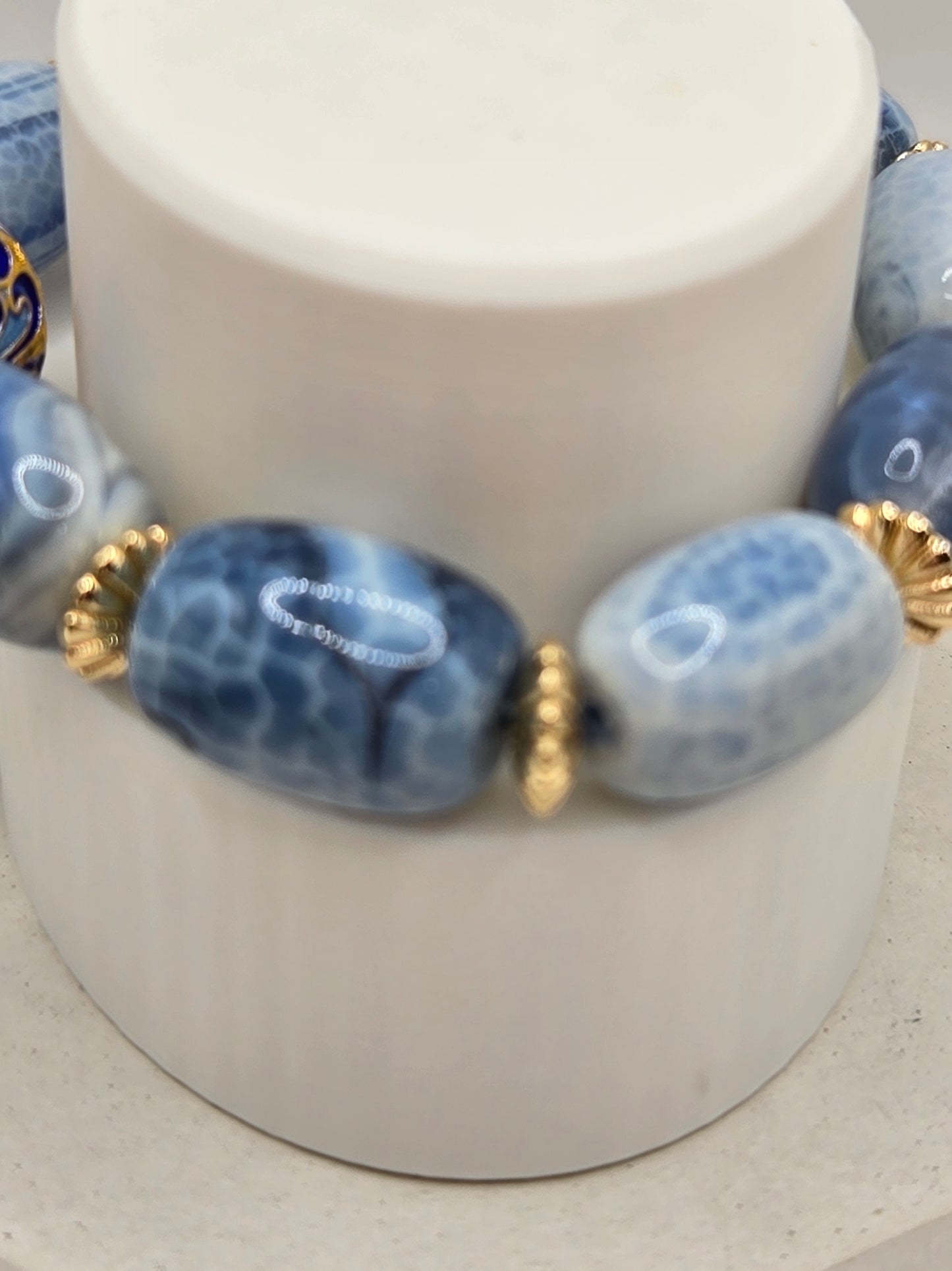 Blue Agate Barrel Bracelet