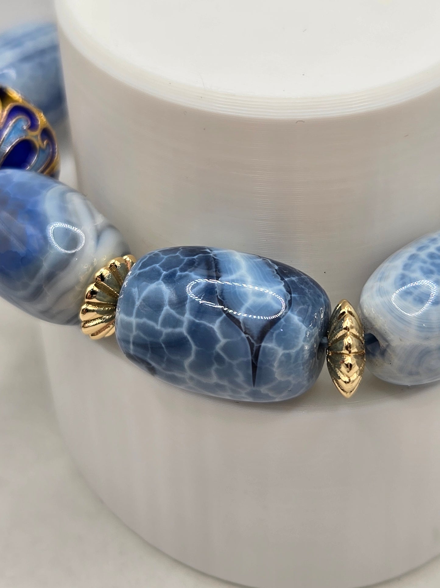 Blue Agate Barrel Bracelet