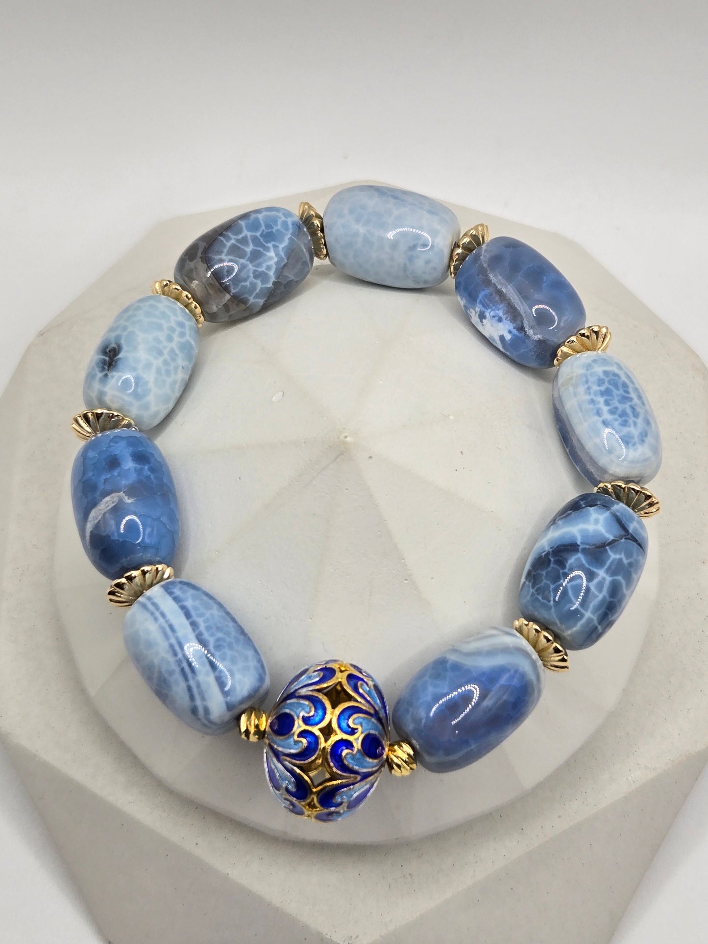 Blue Agate Barrel Bracelet