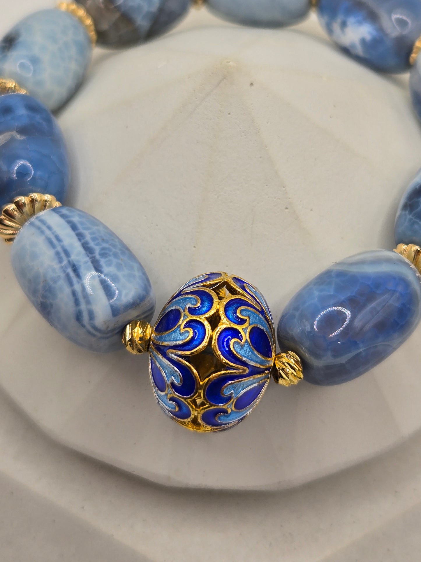 Blue Agate Barrel Bracelet