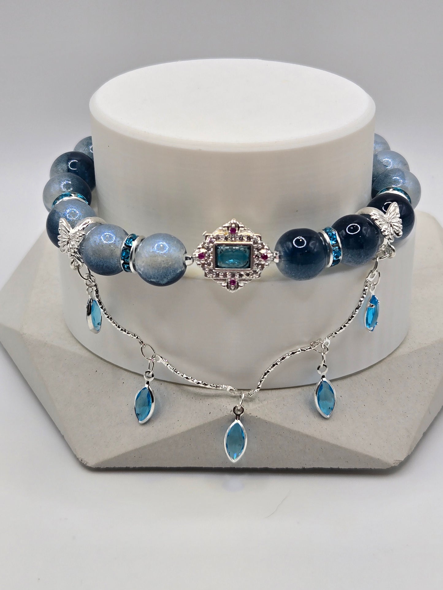 Blue Glass Bracelet with Crystal accents
