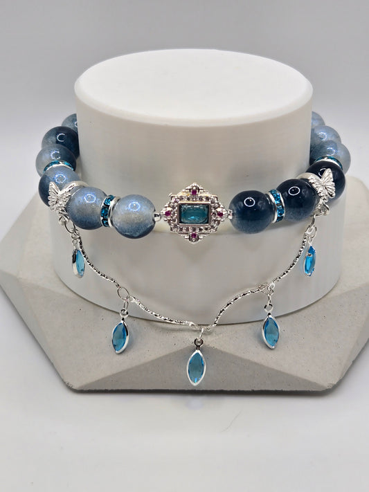 Blue Glass Bracelet with Crystal accents