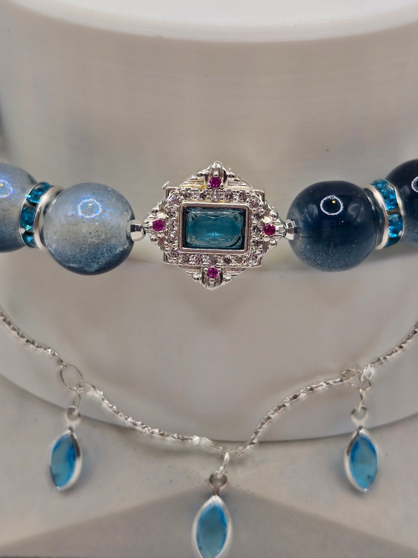 Blue Glass Bracelet with Crystal accents