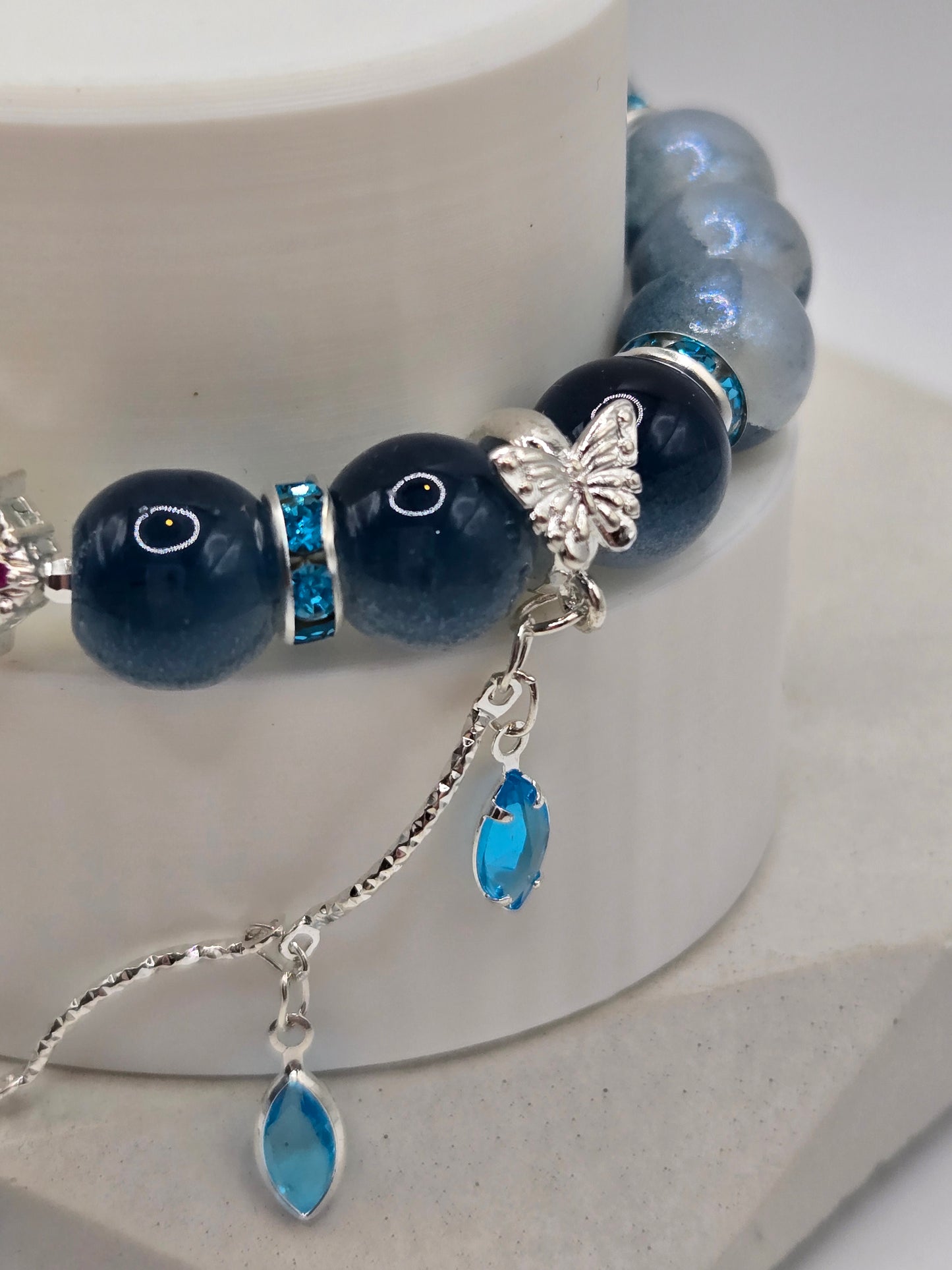 Blue Glass Bracelet with Crystal accents