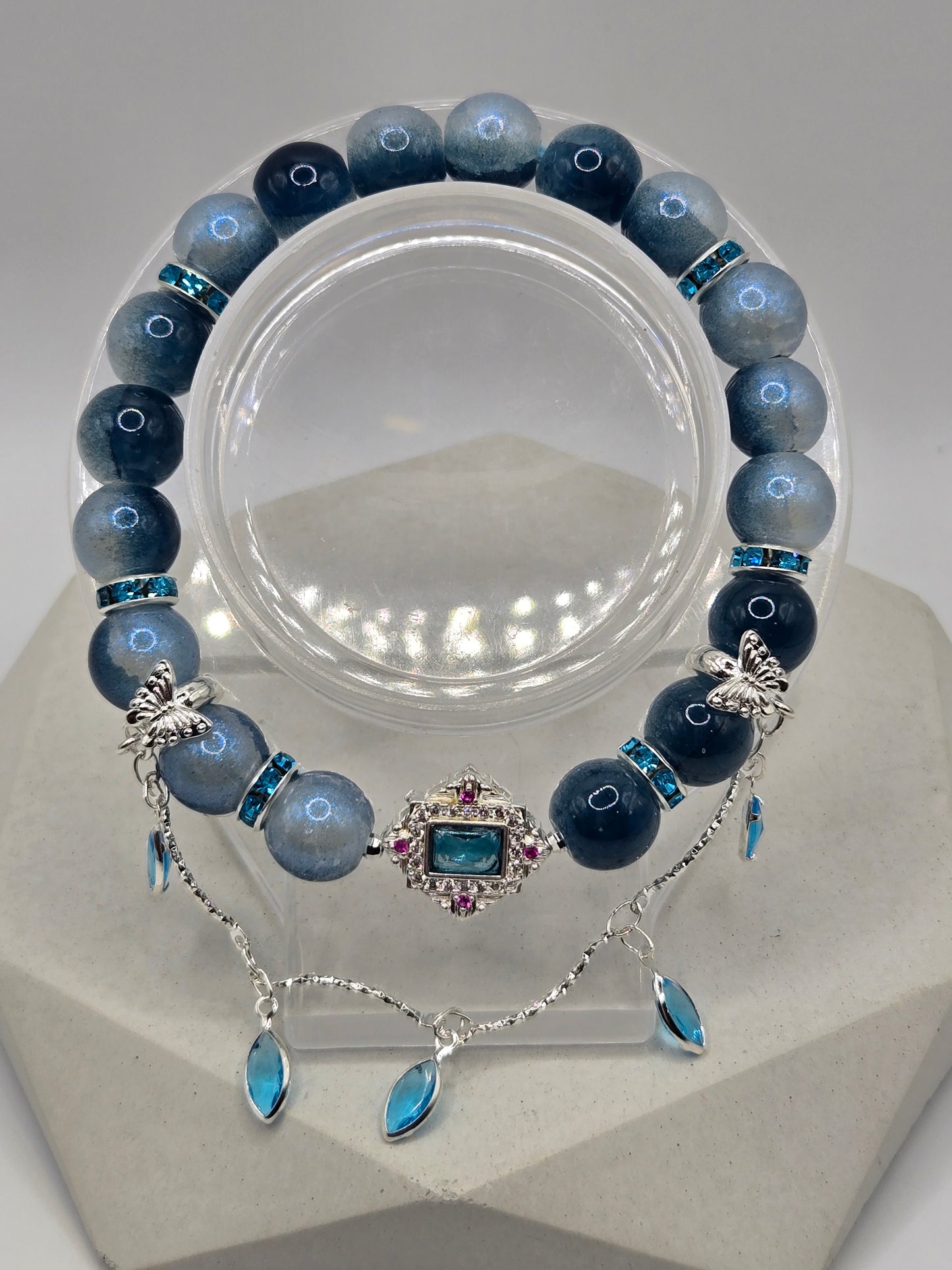 Blue Glass Bracelet with Crystal accents