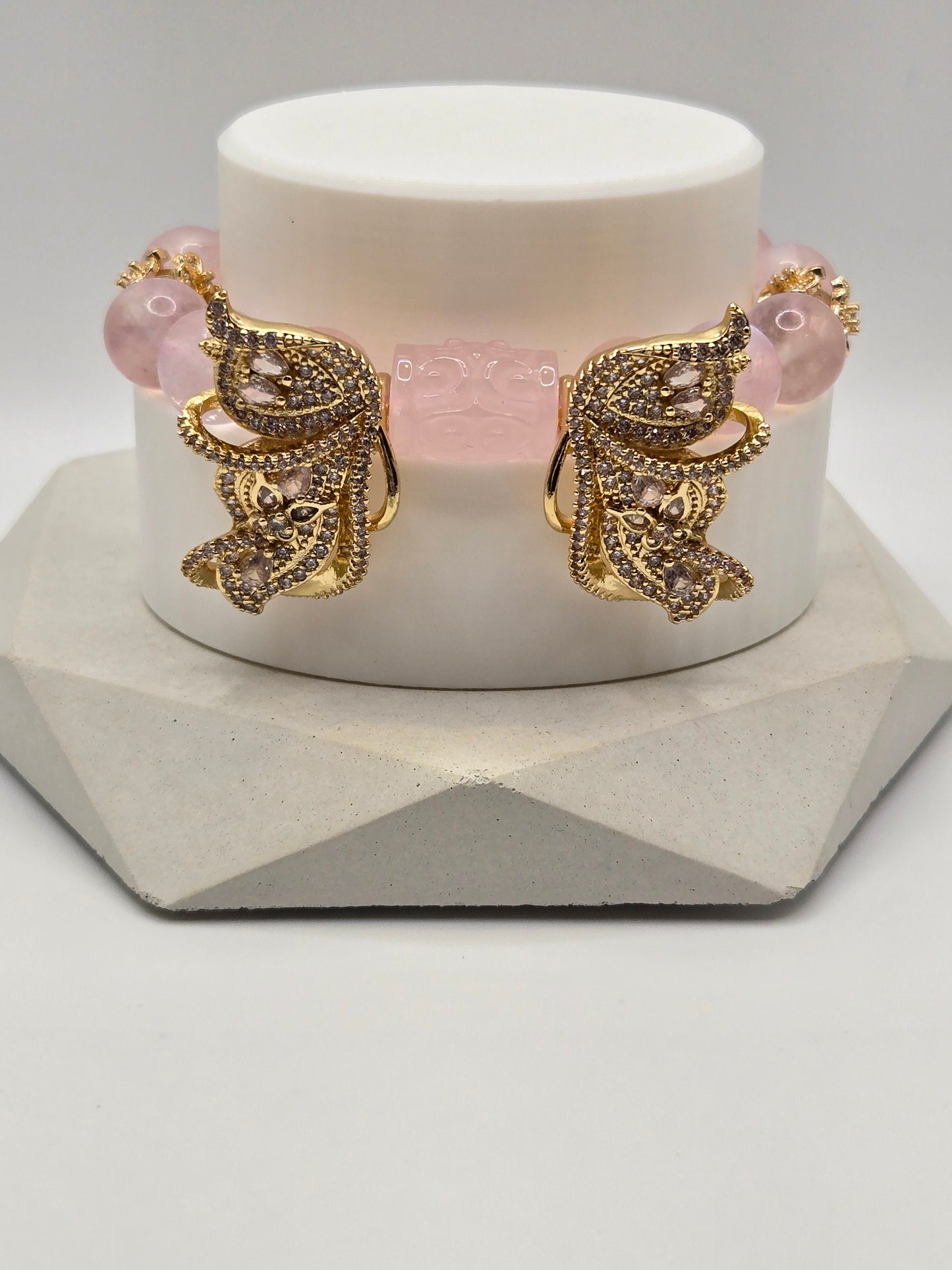 Bold Pink Moonstone and Butterfly Bracelet