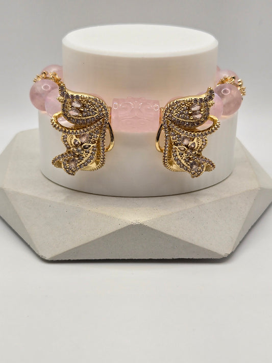Bold Pink Moonstone and Butterfly Bracelet