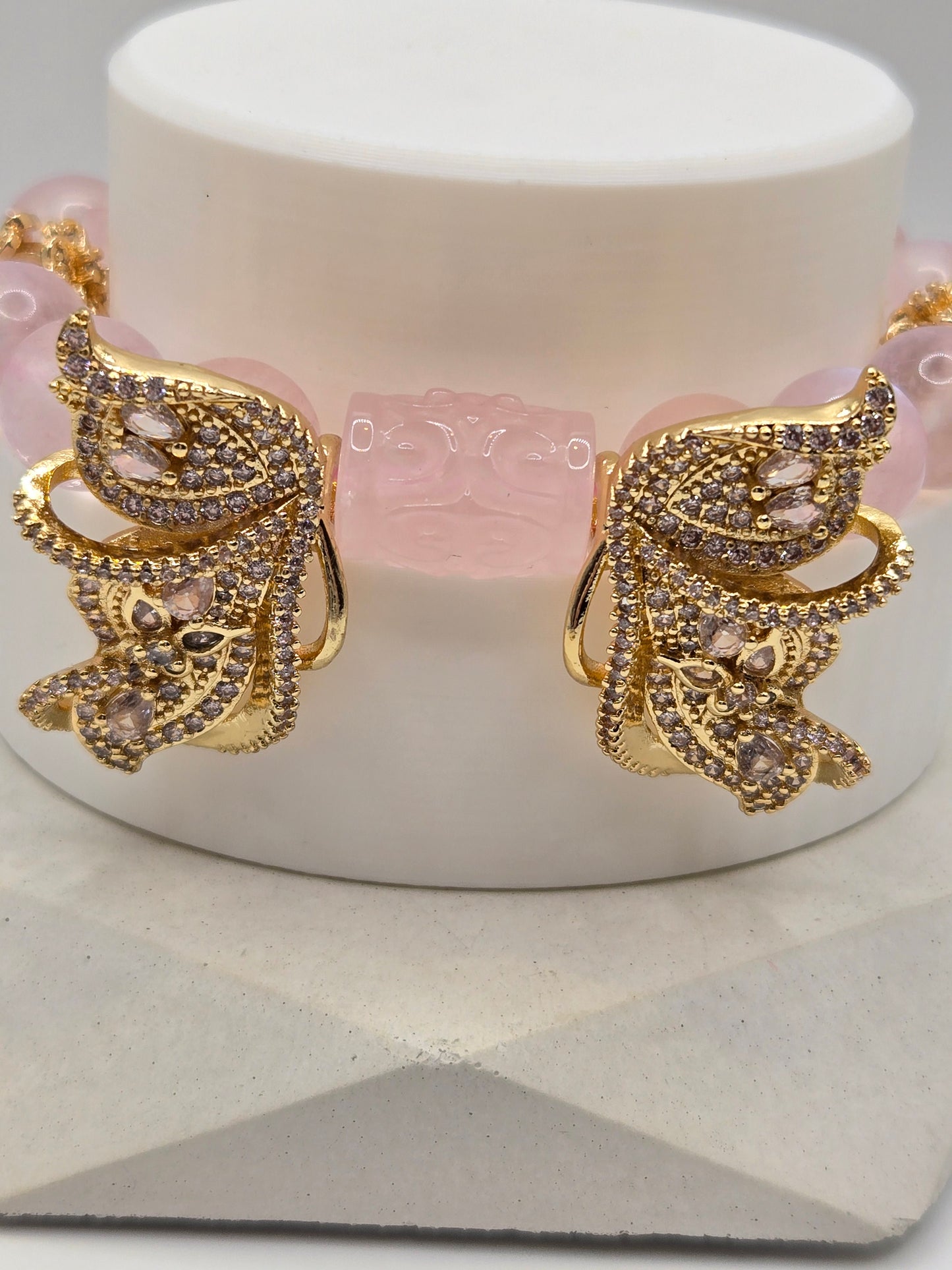 Bold Pink Moonstone and Butterfly Bracelet