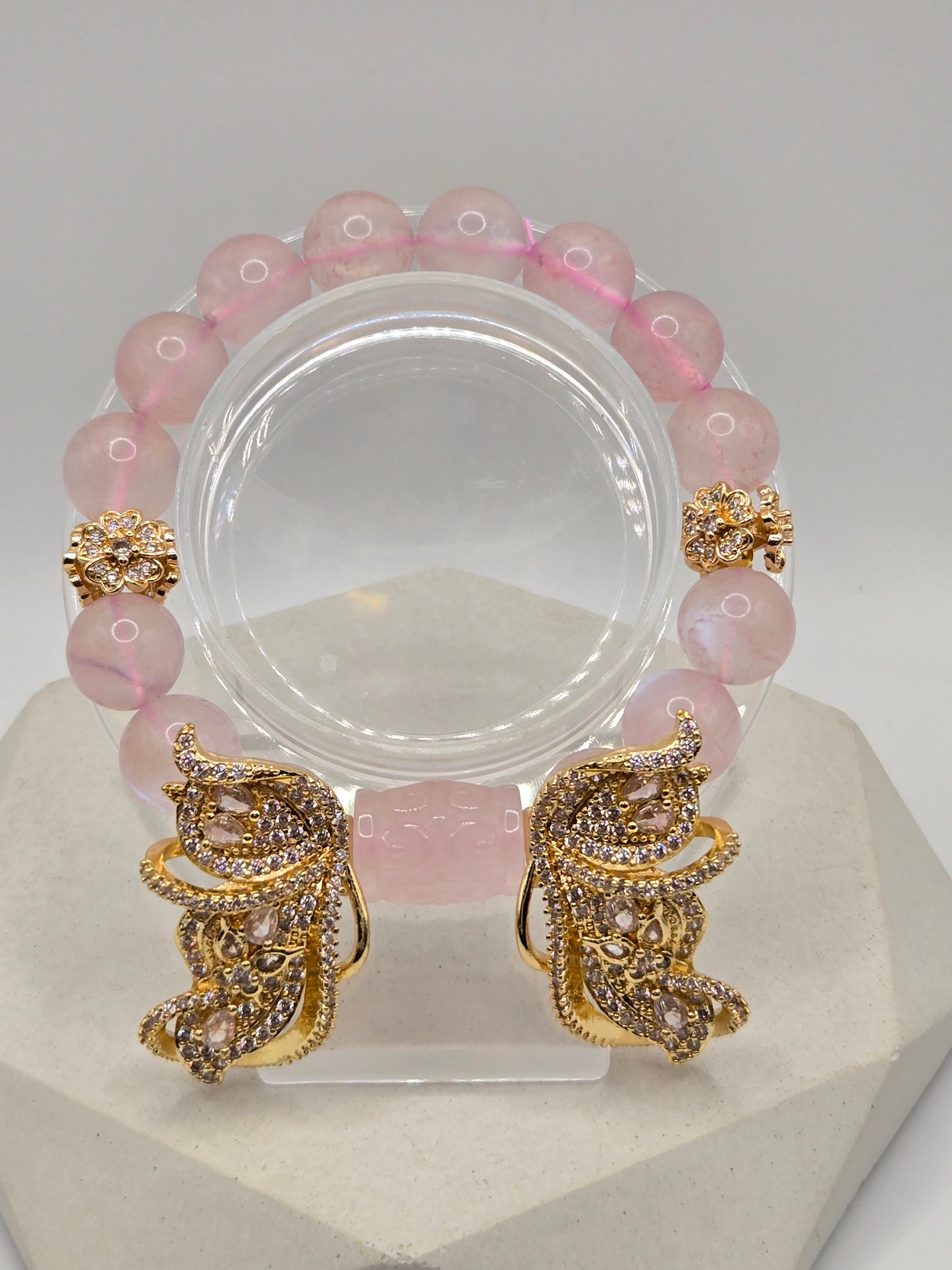 Bold Pink Moonstone and Butterfly Bracelet