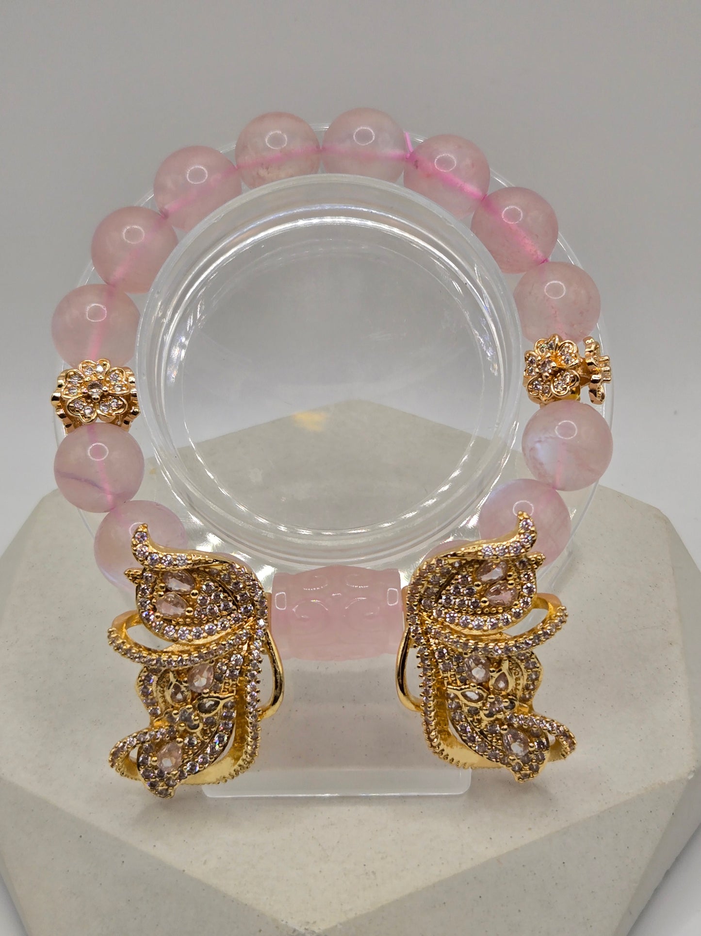 Bold Pink Moonstone and Butterfly Bracelet