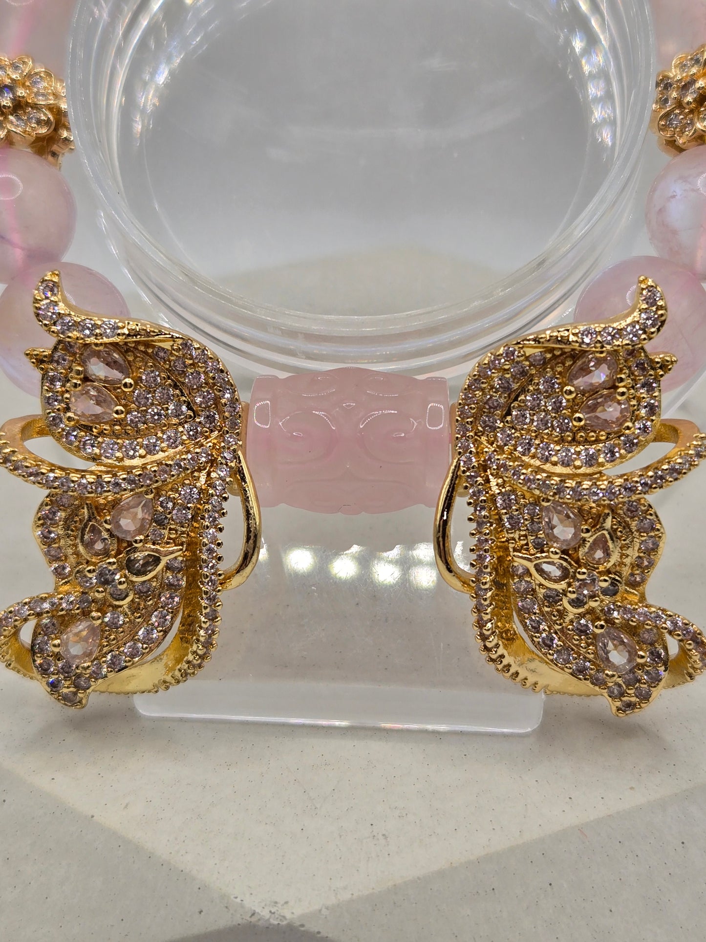 Bold Pink Moonstone and Butterfly Bracelet