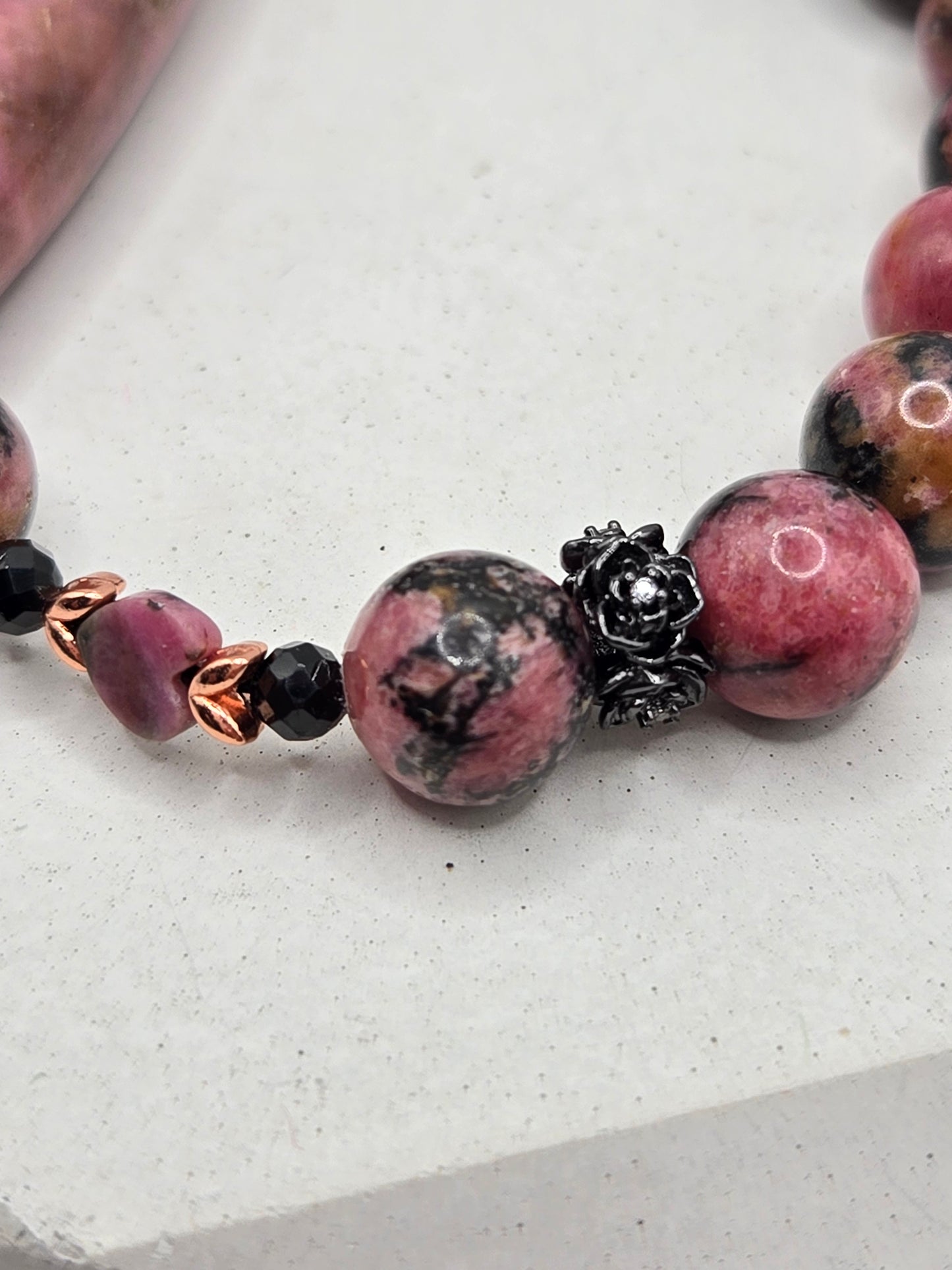 Rhodonite & Black Tourmaline Necklace and Bracelet Set – Elegant Healing Jewelry