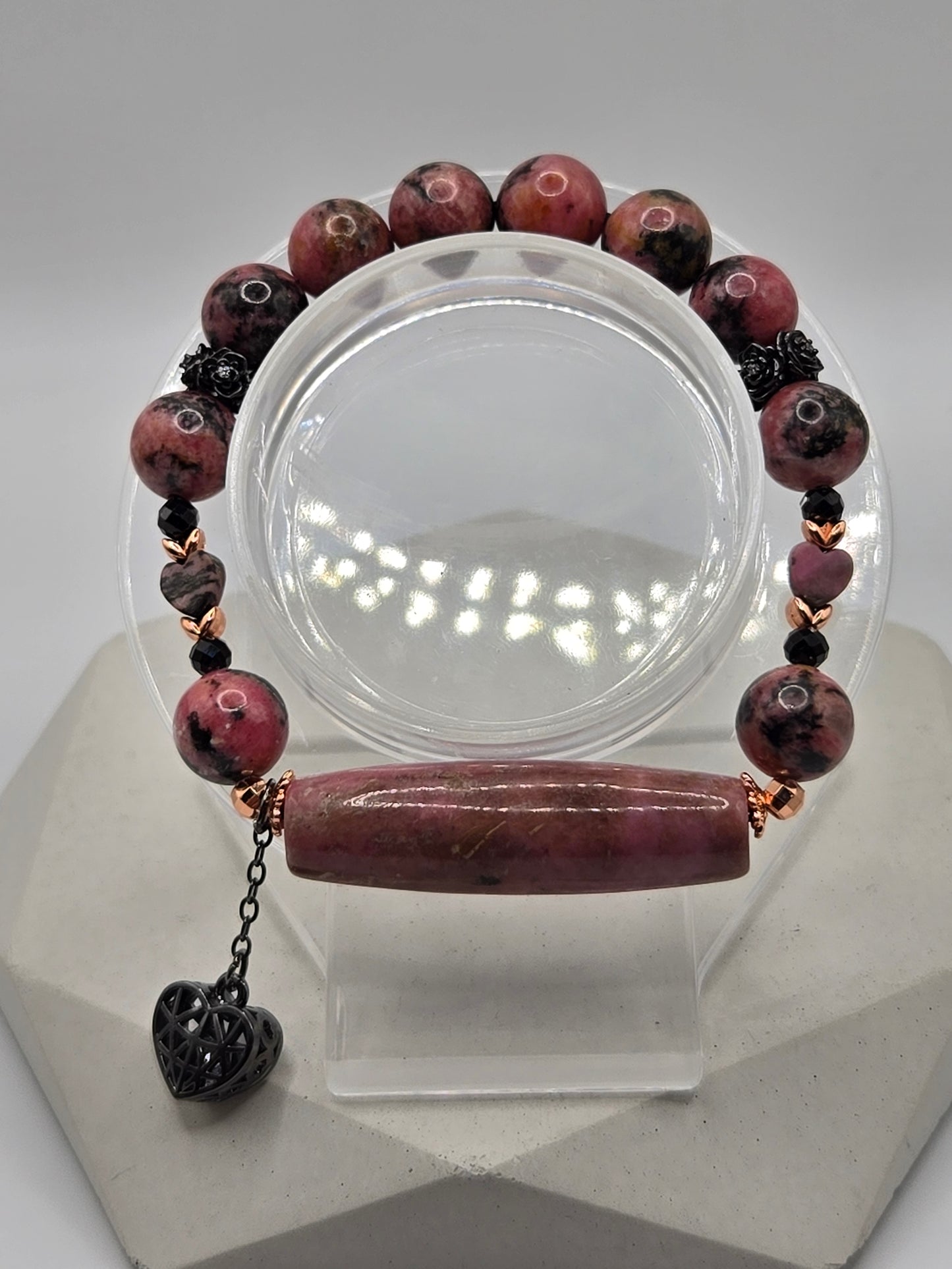 Rhodonite & Black Tourmaline Necklace and Bracelet Set – Elegant Healing Jewelry