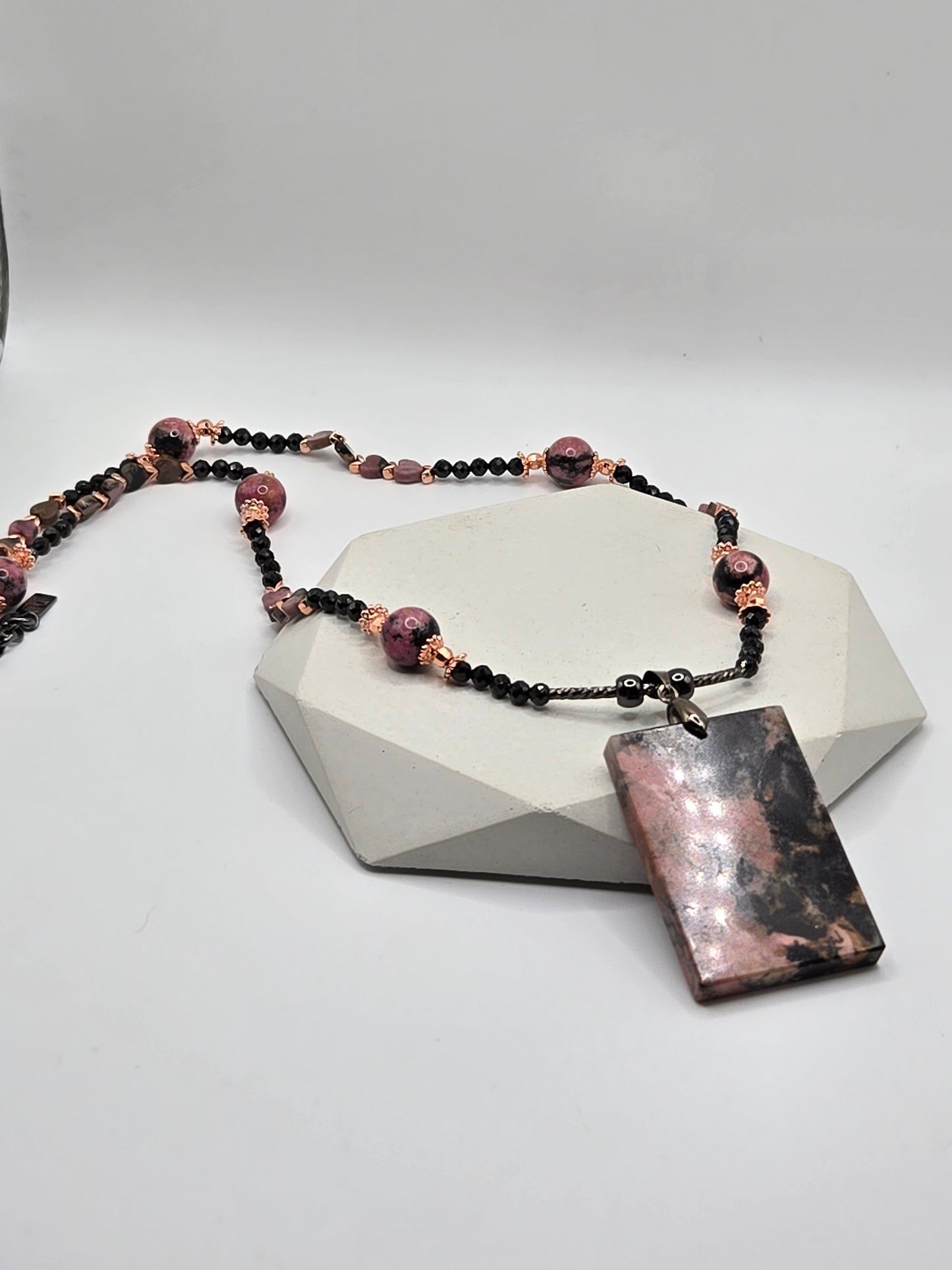 Rhodonite & Black Tourmaline Jewelry Set