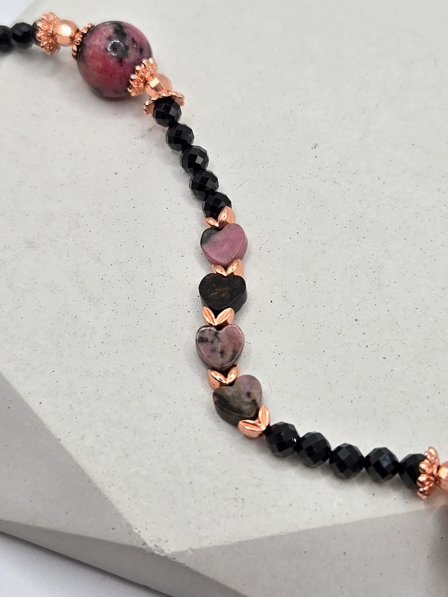 Rhodonite & Black Tourmaline Necklace and Bracelet Set – Elegant Healing Jewelry