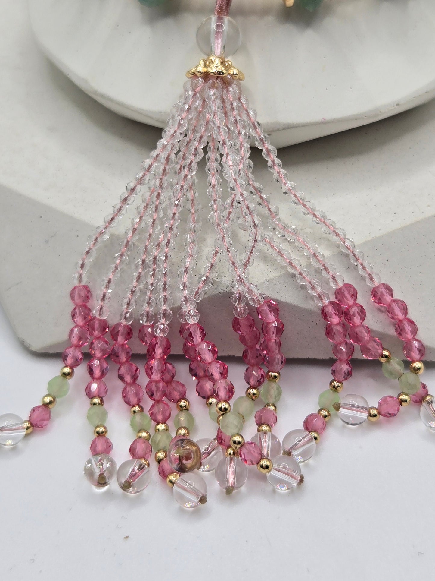 Green Kyanite & Mixed Tourmaline Memory Wire Bangle with Crystal Tassel