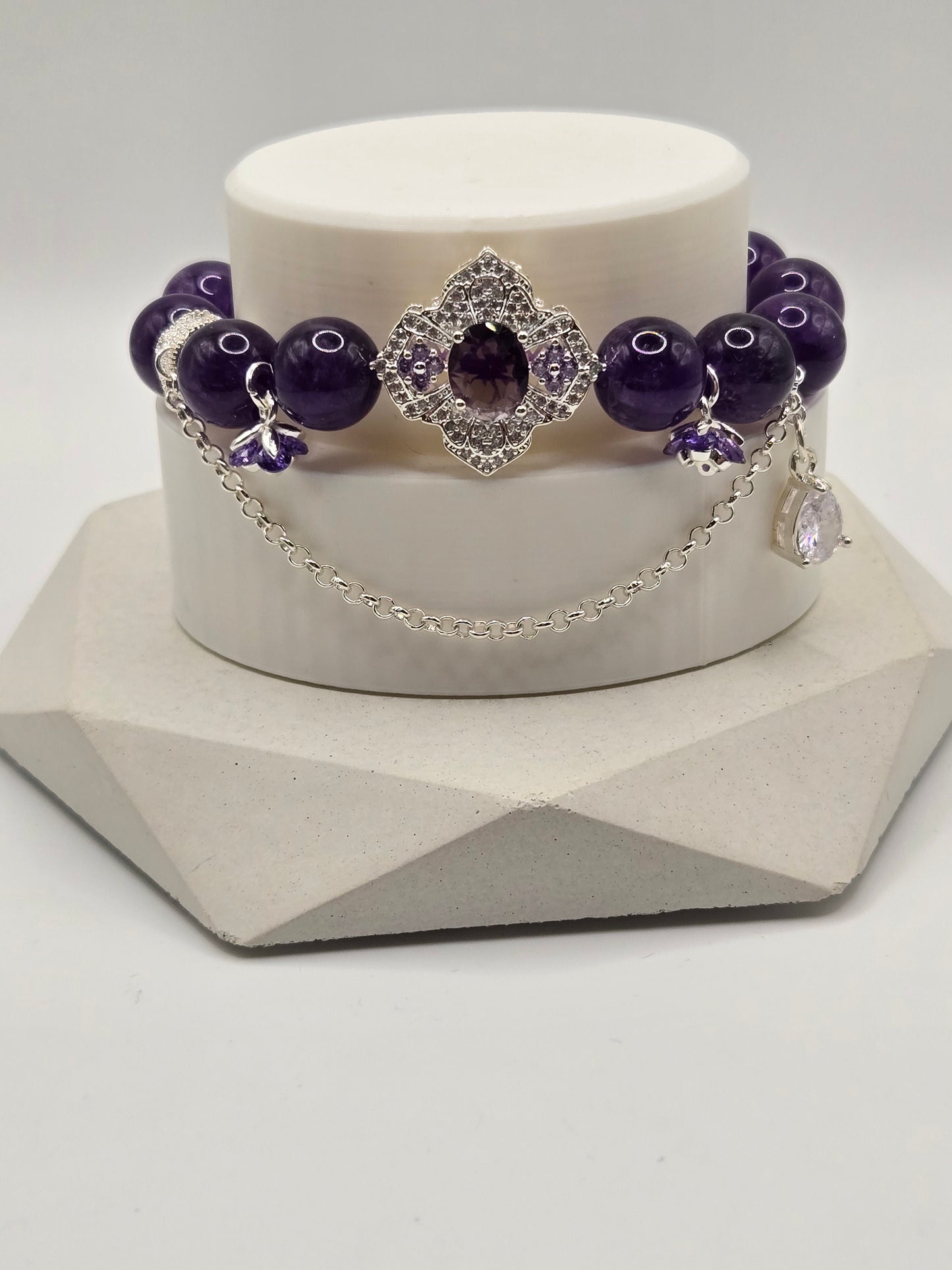 Elegant Amethyst Bracelet with Crystal Charm Accents