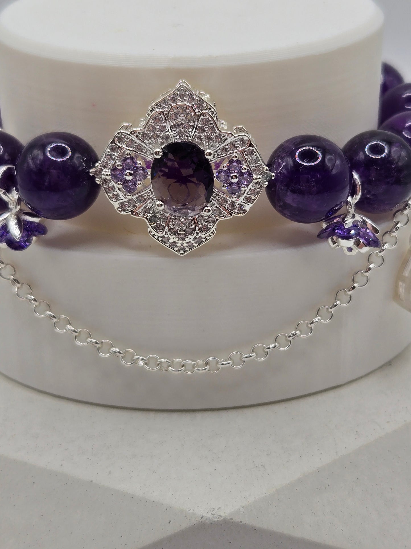 Elegant Amethyst Bracelet with Crystal Charm Accents