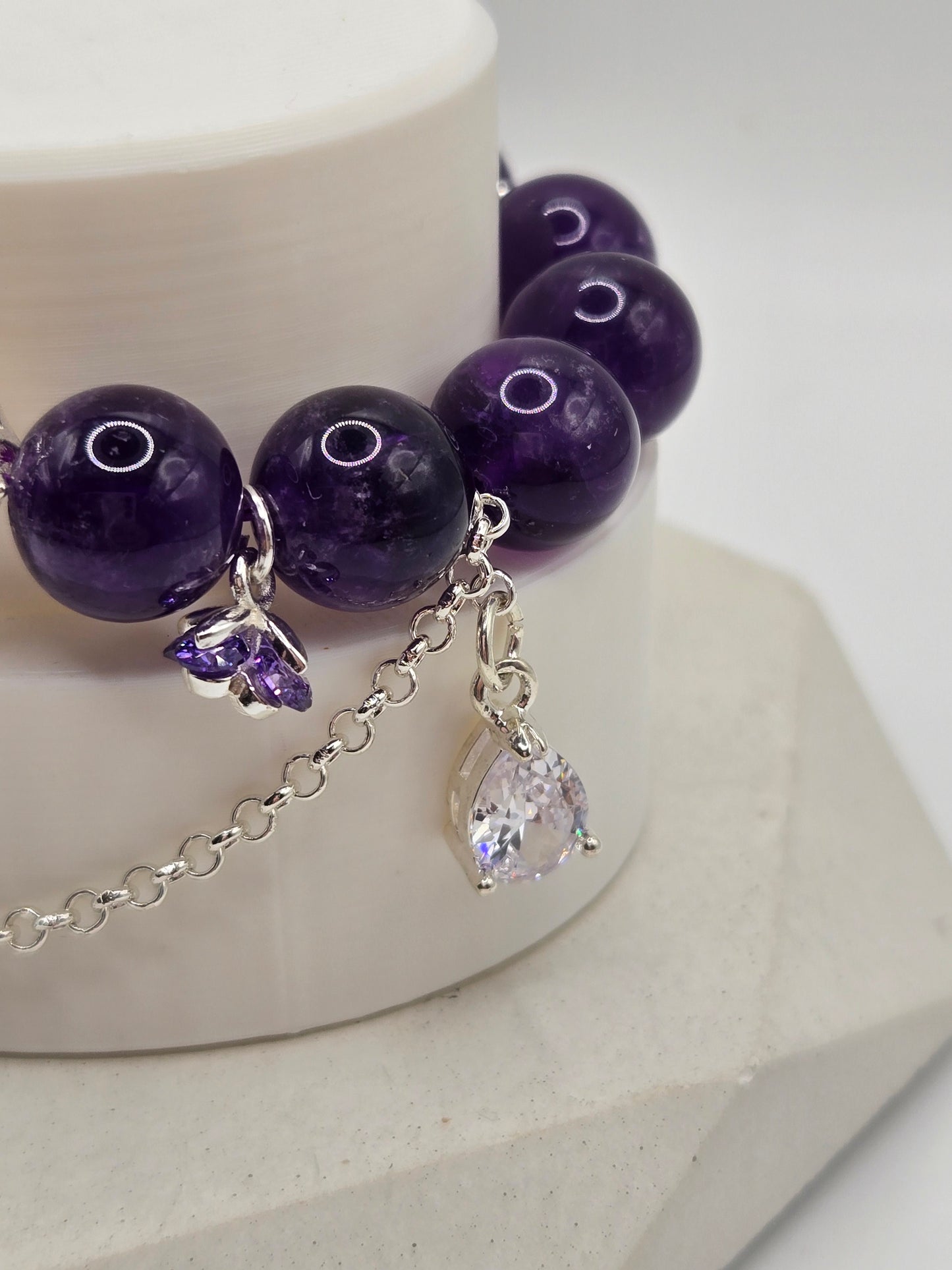 Elegant Amethyst Bracelet with Crystal Charm Accents