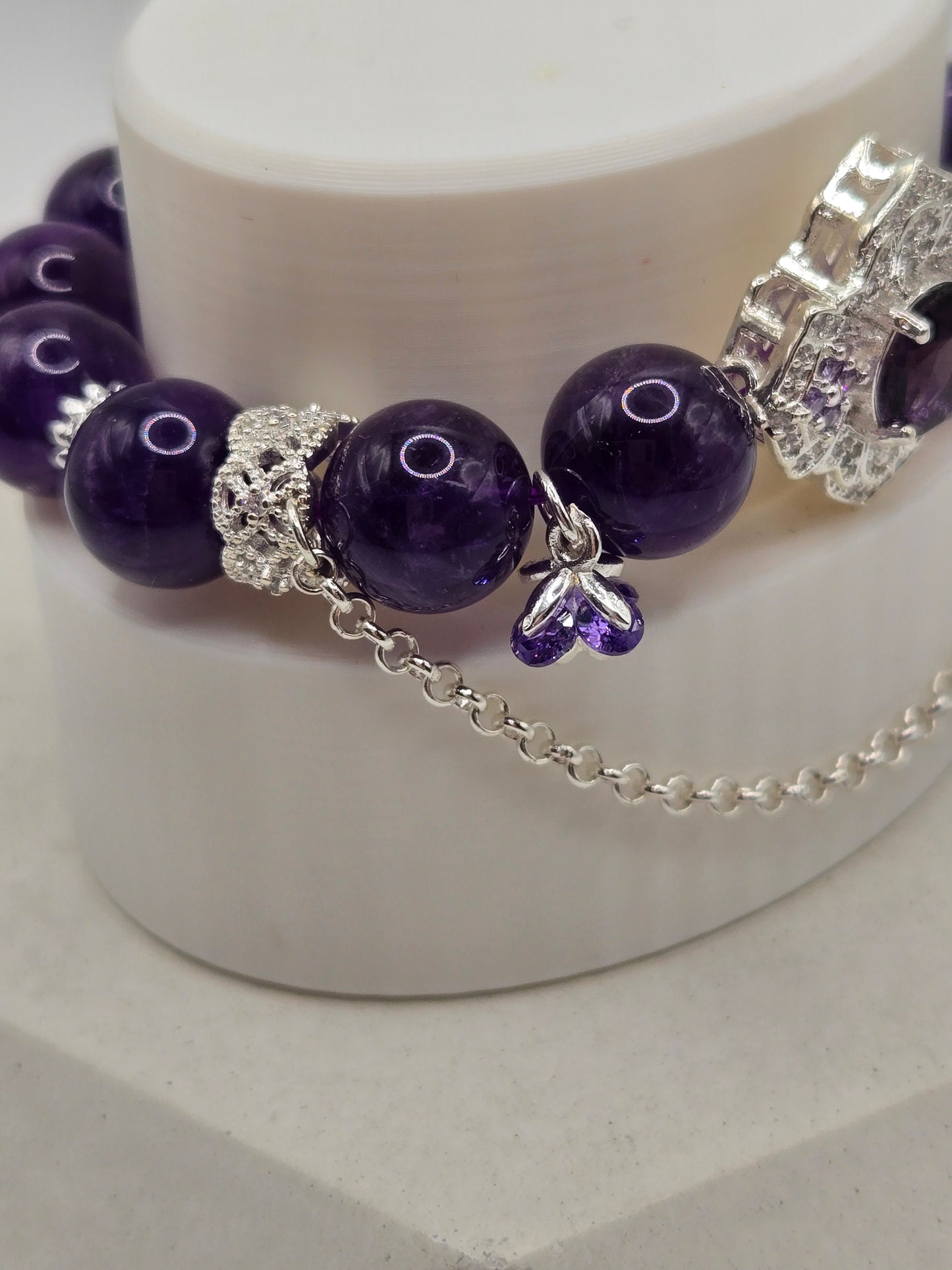 Elegant Amethyst Bracelet with Crystal Charm Accents