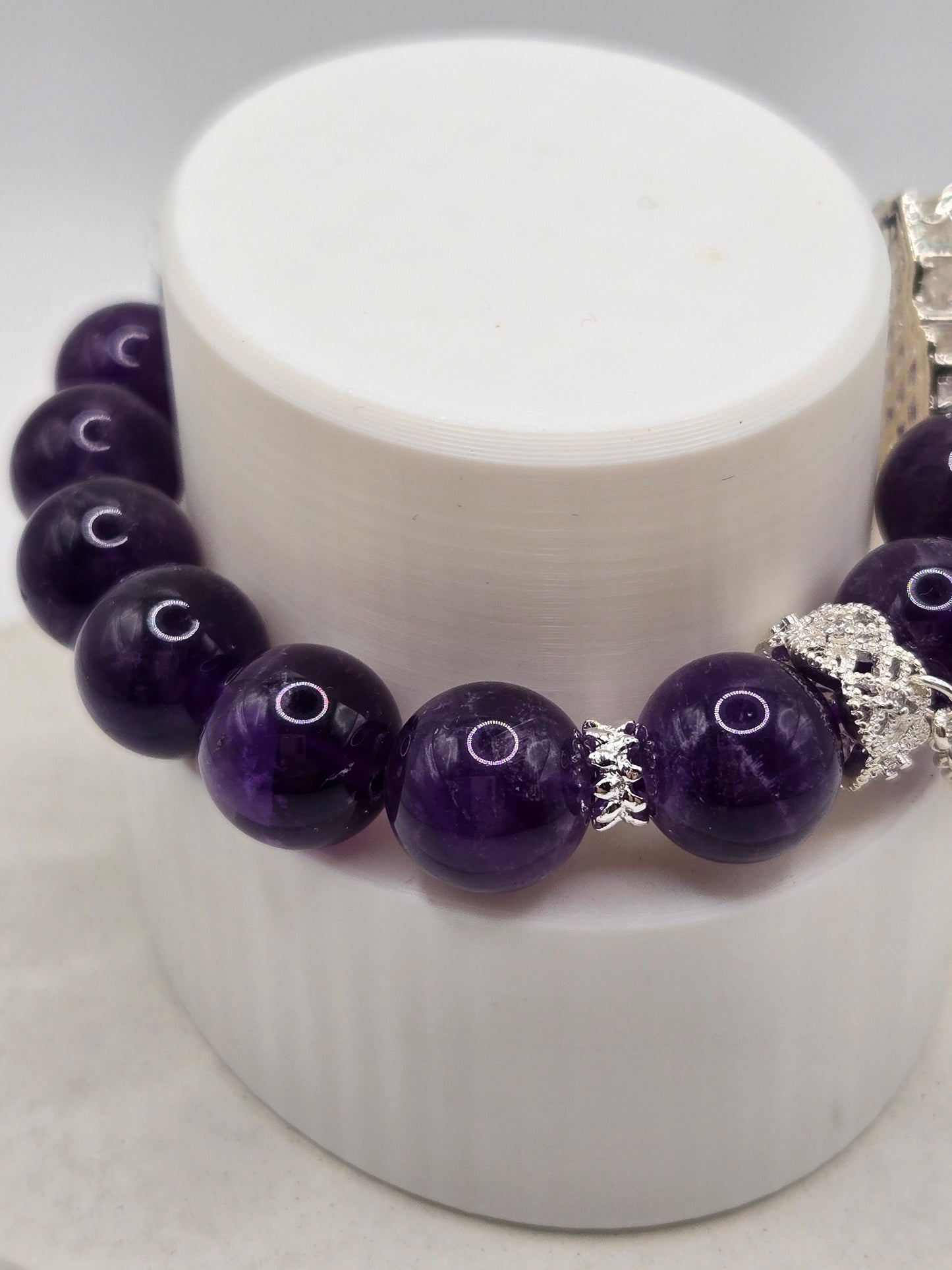 Elegant Amethyst Bracelet with Crystal Charm Accents
