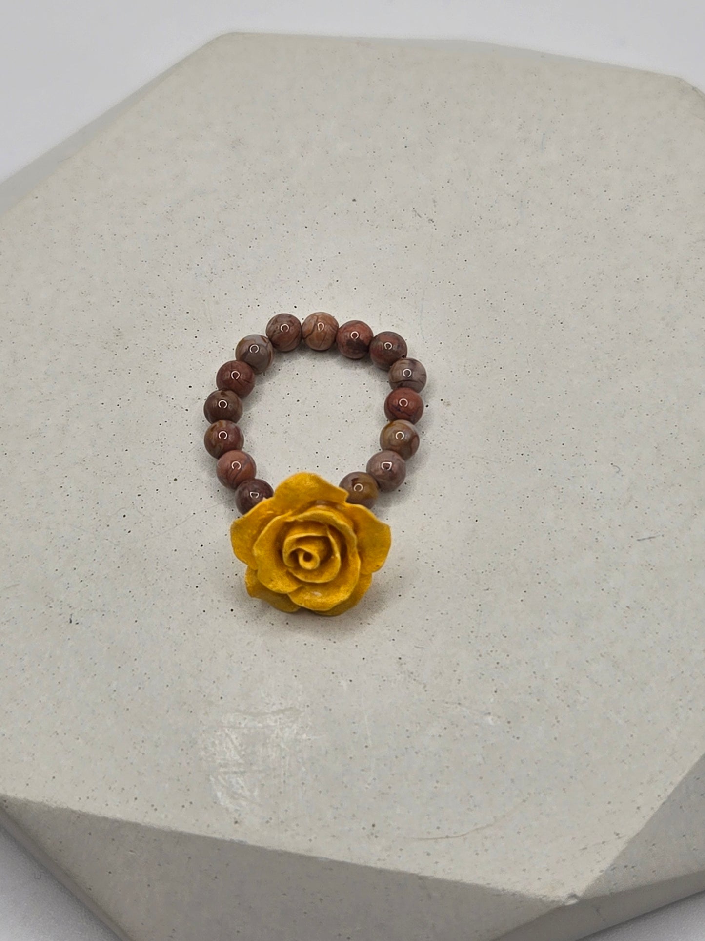 Crazy Agate Bracelet & Resin Rose Stretch Ring Set – Whimsical Elegance & Magical Charm