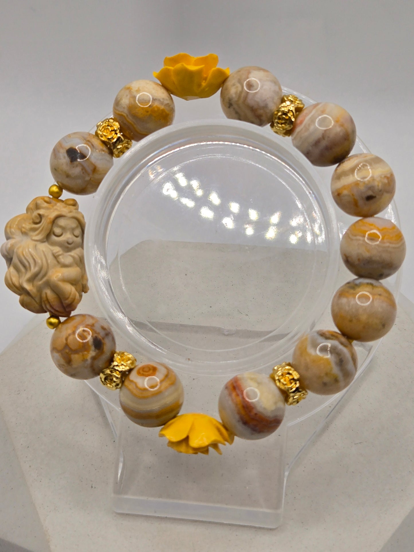 Crazy Agate Bracelet & Resin Rose Stretch Ring Set – Whimsical Elegance & Magical Charm