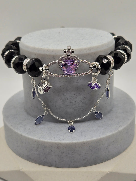 Faceted Black Onyx Celestial Heart Bracelet – Mystical Elegance & Sparkling Charm