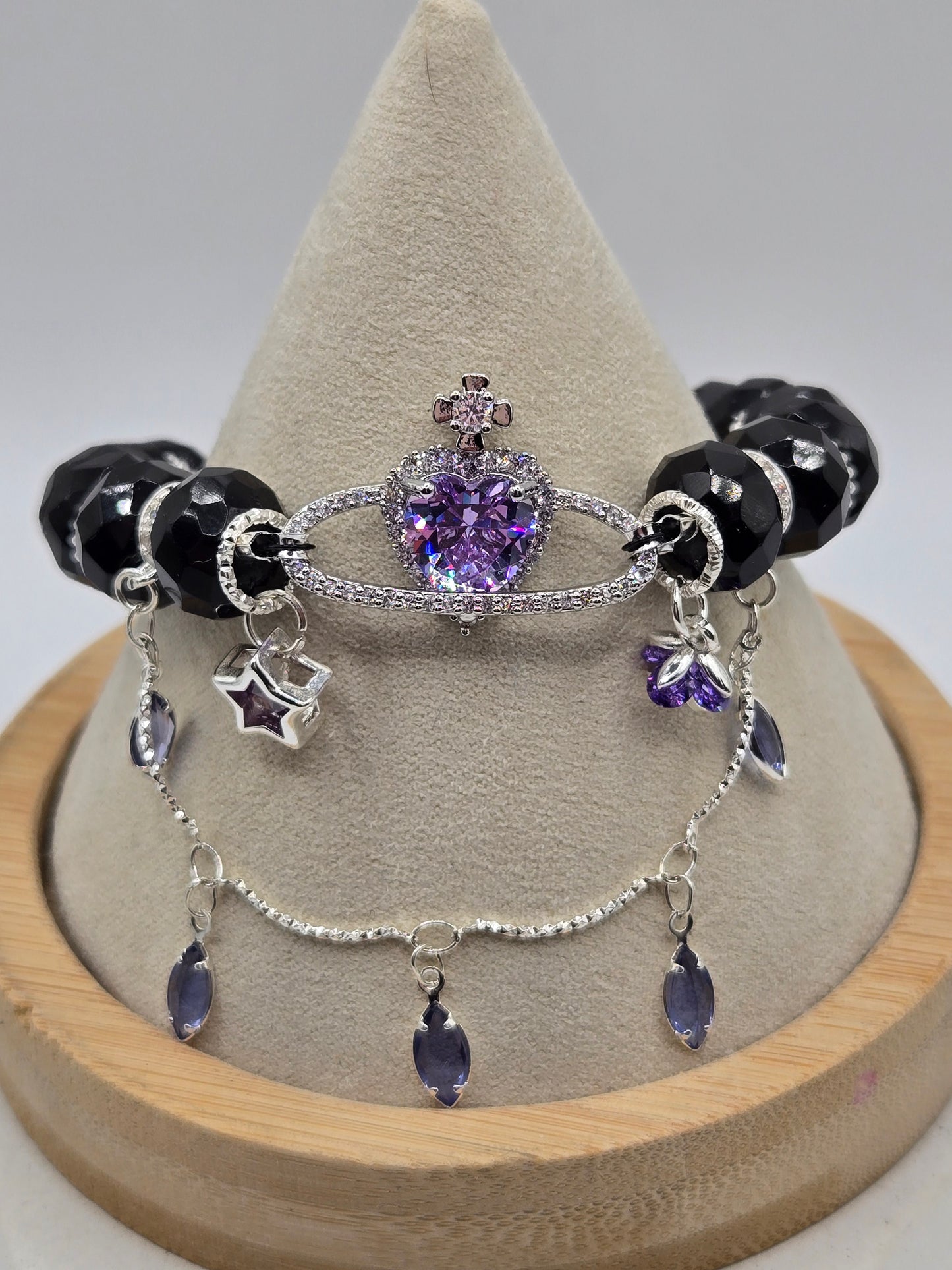 Faceted Black Onyx Celestial Heart Bracelet – Mystical Elegance & Sparkling Charm