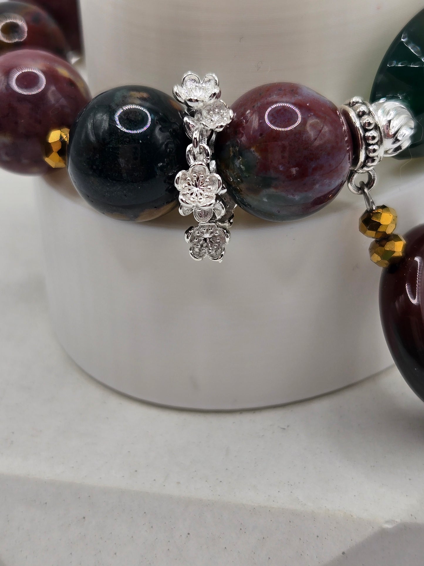 Ocean Jasper & Green Agate Bracelet – Earthy Elegance &amp; Natural Beauty