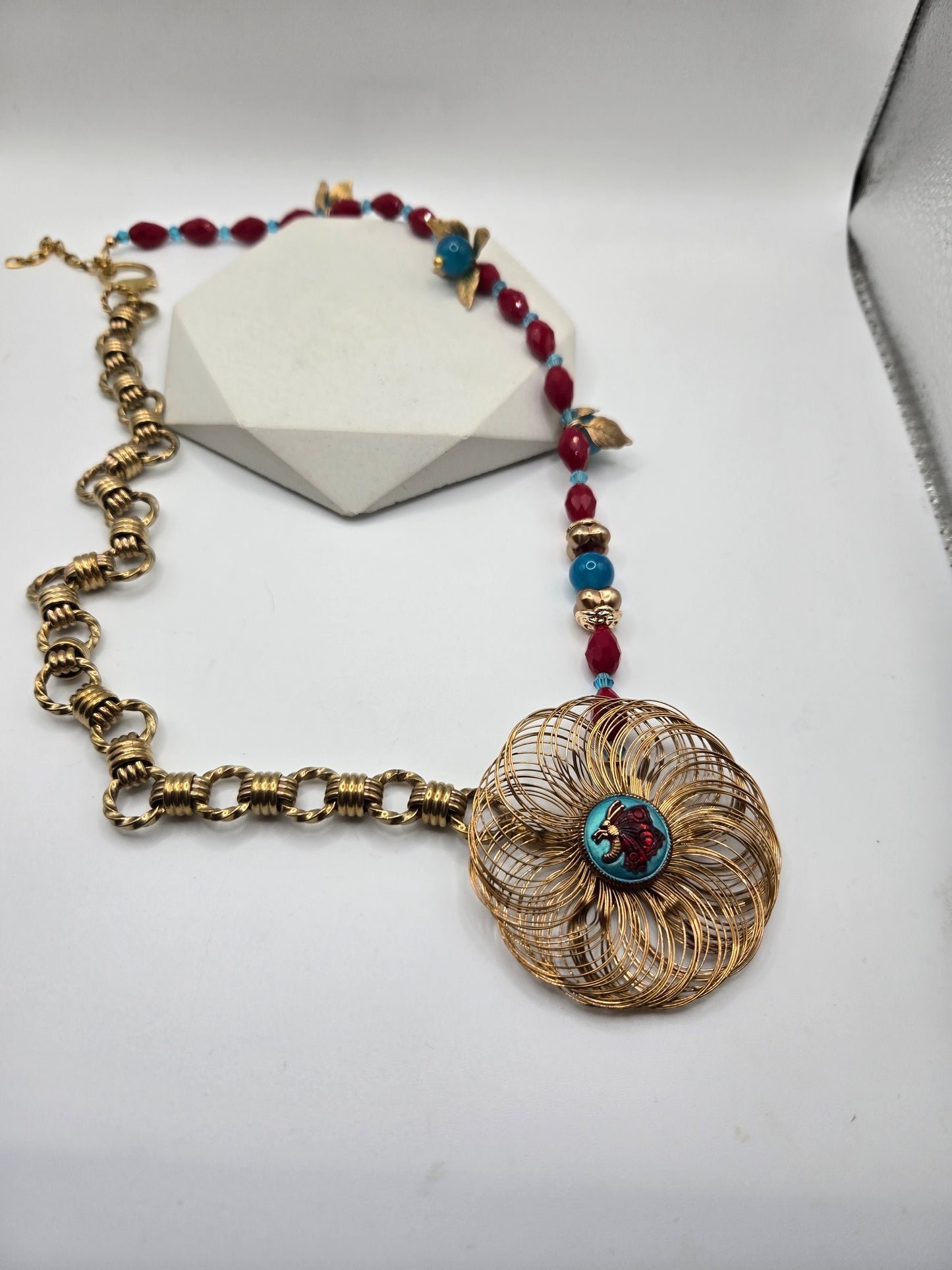 Brass Chain & Glass Bead Necklace and Bracelet Set – Vibrant, Whimsical & Elegant