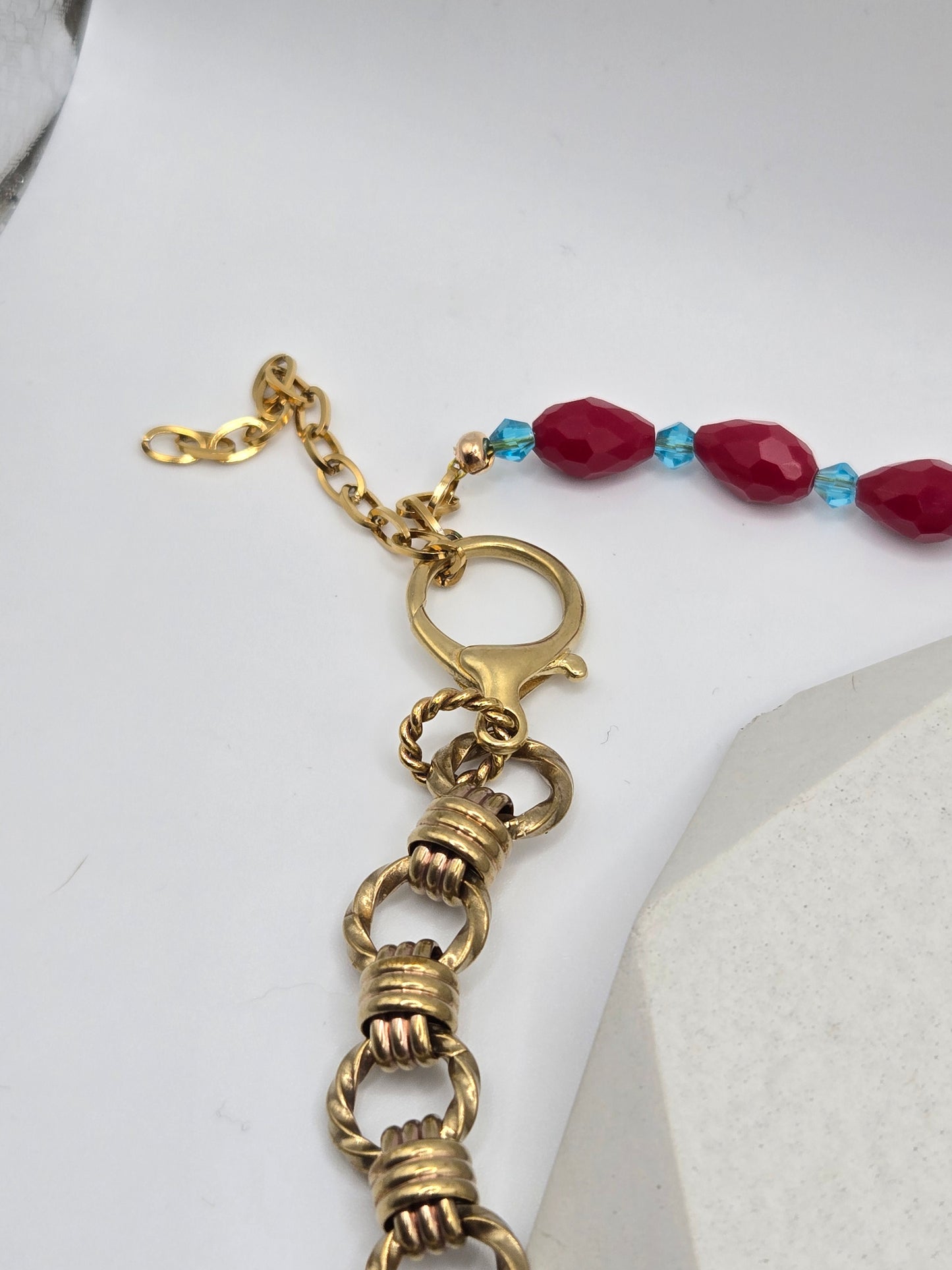 Brass Chain & Glass Bead Necklace and Bracelet Set – Vibrant, Whimsical & Elegant