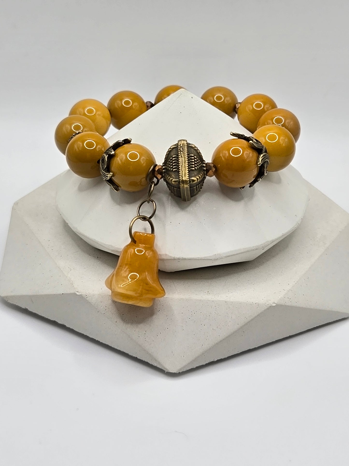 Yellow Mookite Bracelet with Yellow Jade Flower Charm – Warm & Radiant Elegance