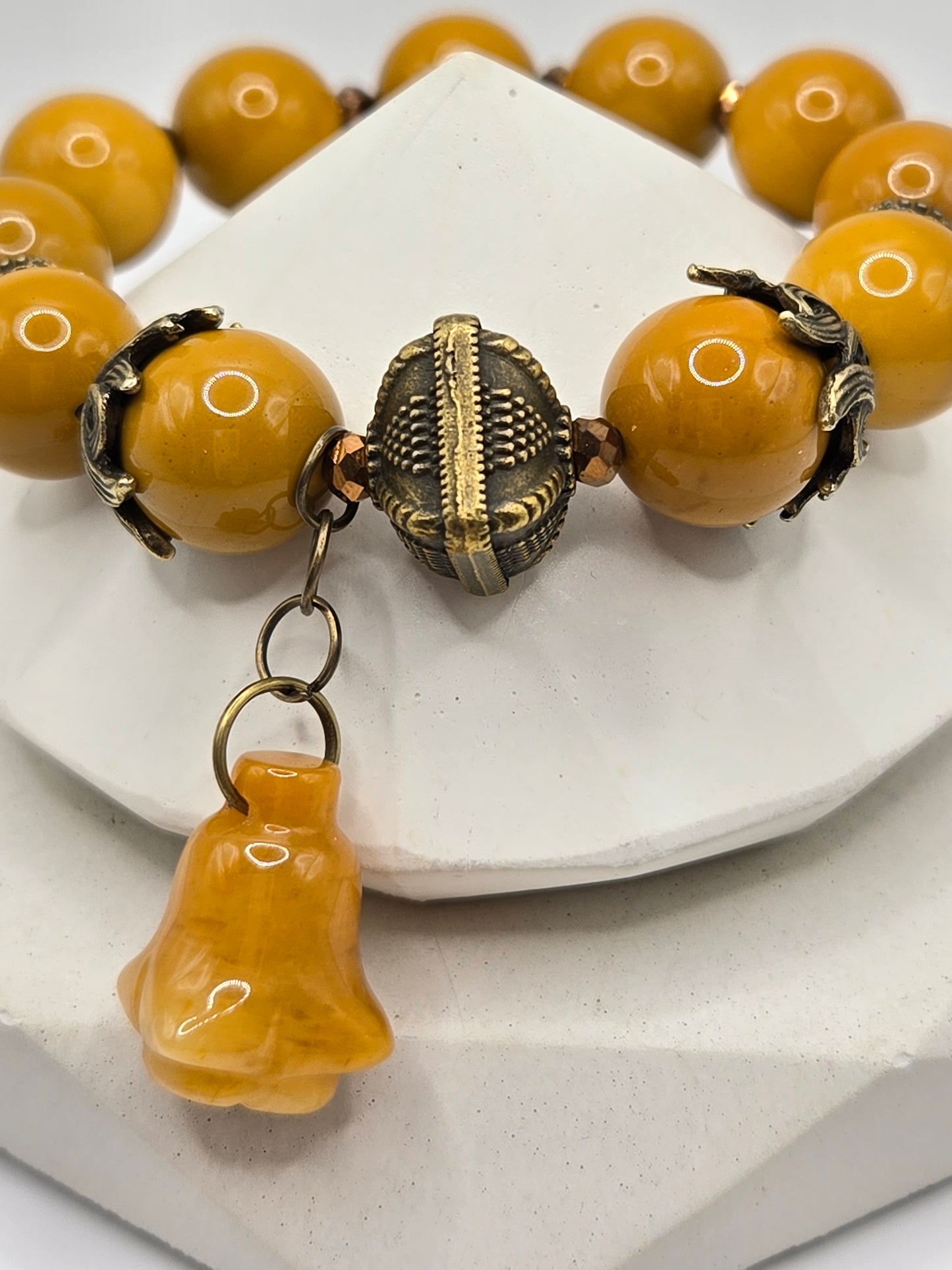 Yellow Mookite Bracelet with Yellow Jade Flower Charm – Warm & Radiant Elegance