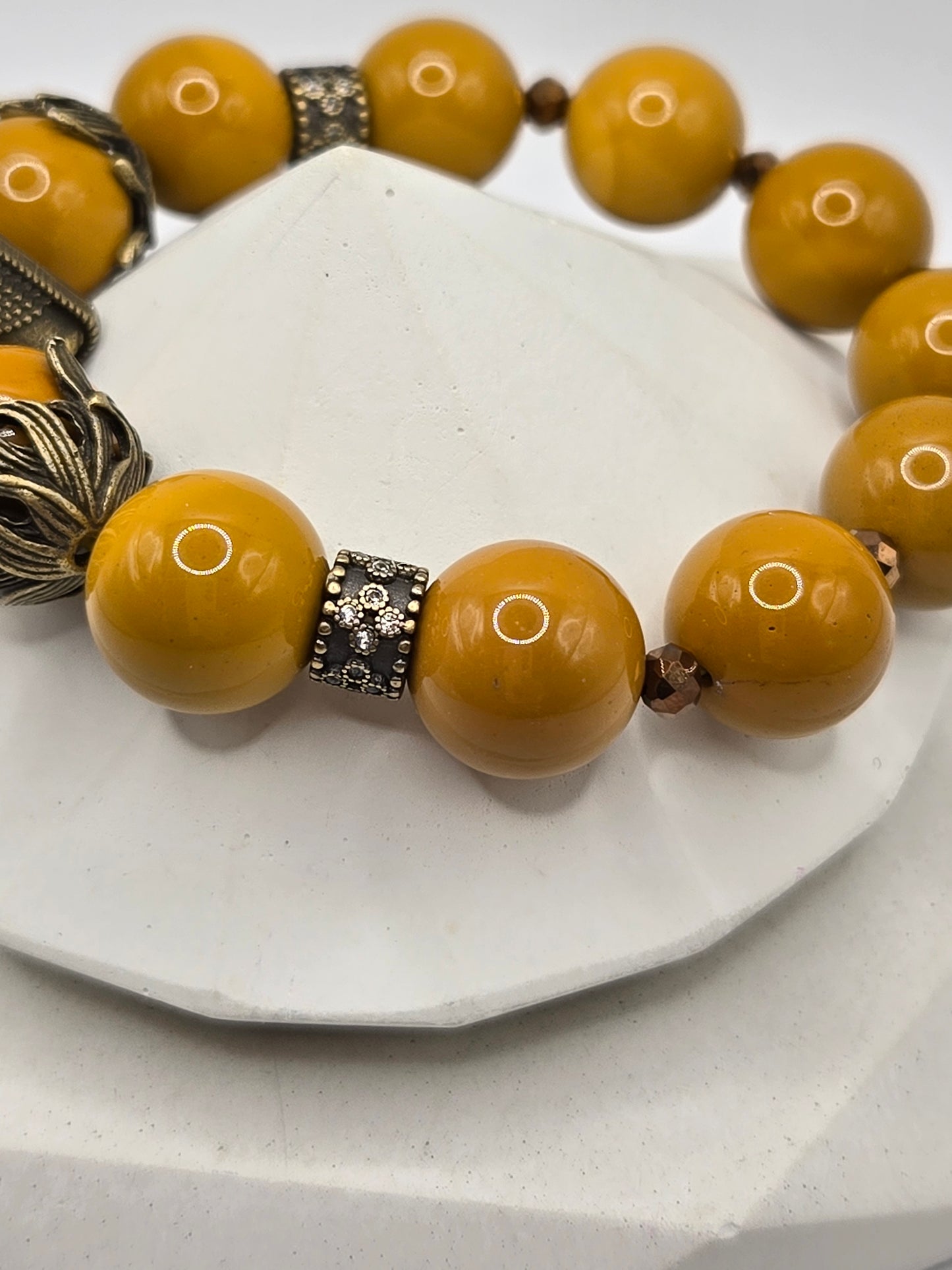 Yellow Mookite Bracelet with Yellow Jade Flower Charm – Warm & Radiant Elegance