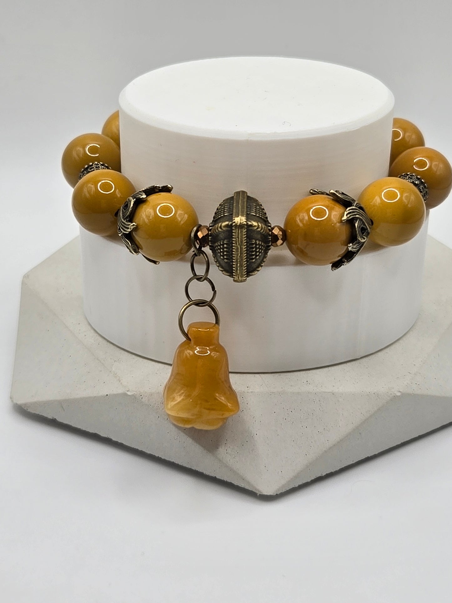 Yellow Mookite Bracelet with Yellow Jade Flower Charm – Warm & Radiant Elegance