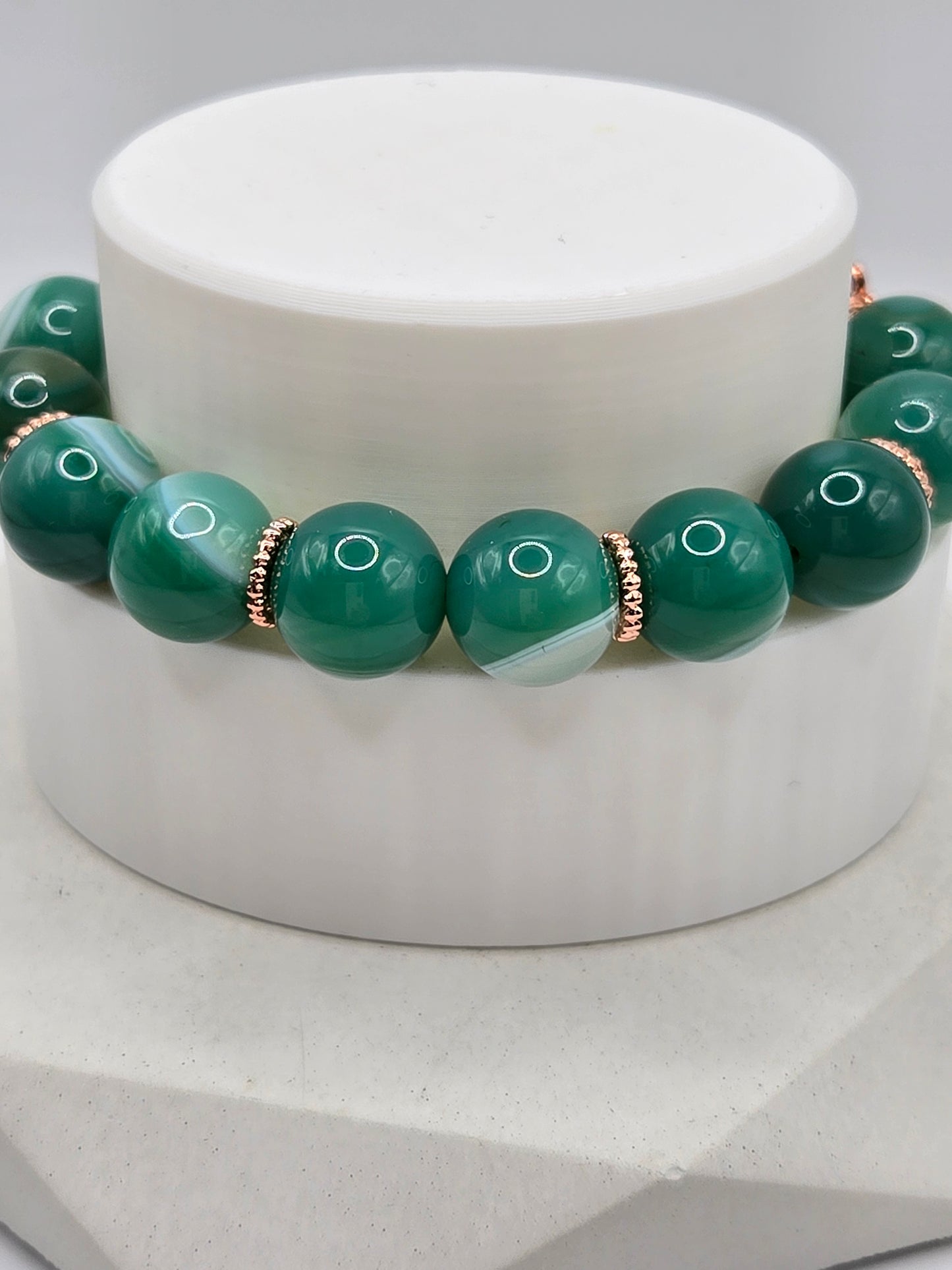 Green Botswana Agate Bracelet with Rose Gold Crystal Charm – Elegant & Sophisticated