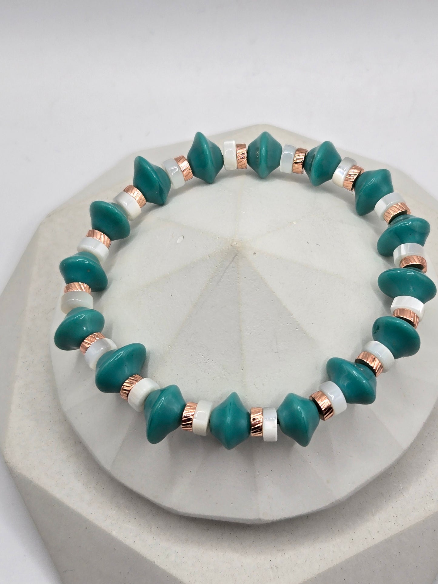 Turquoise Color Glass Matching Double Necklace and Bracelet Set
