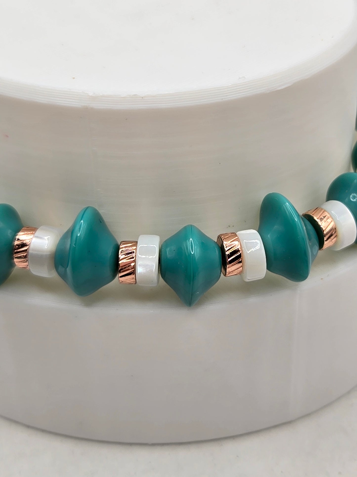 Turquoise Color Glass Matching Double Necklace and Bracelet Set