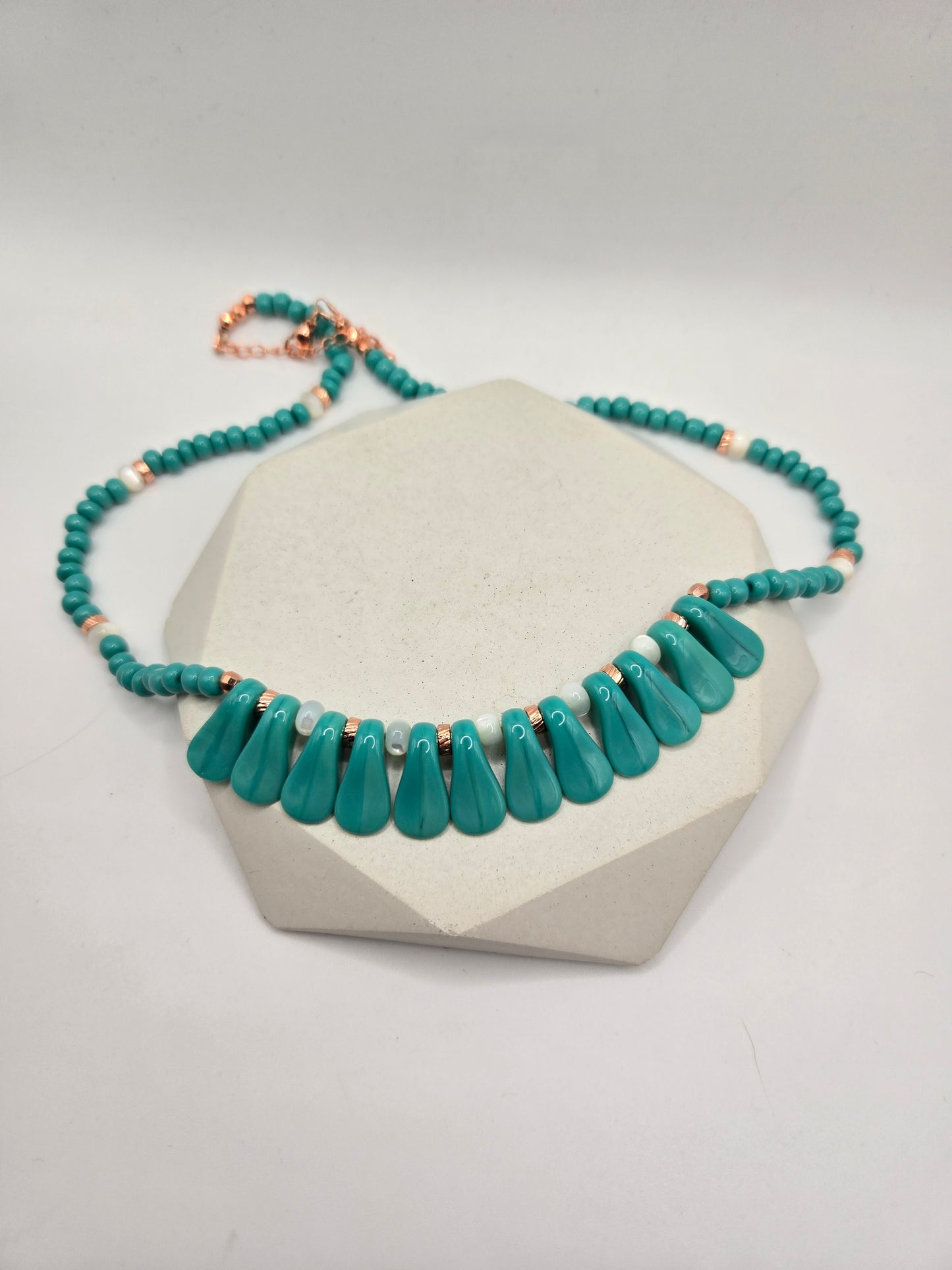 Turquoise Color Glass Matching Double Necklace and Bracelet Set