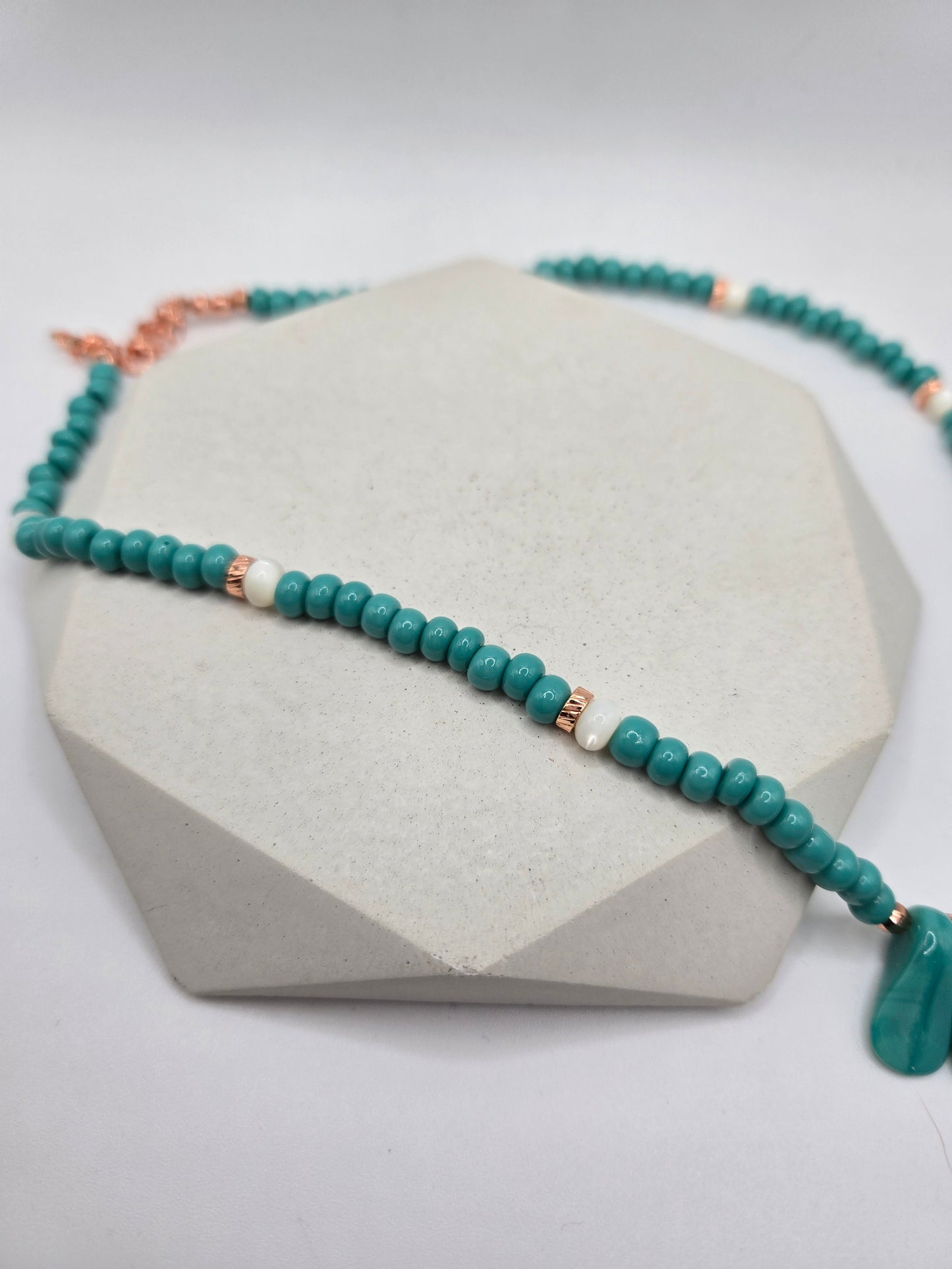 Turquoise Color Glass Matching Double Necklace and Bracelet Set