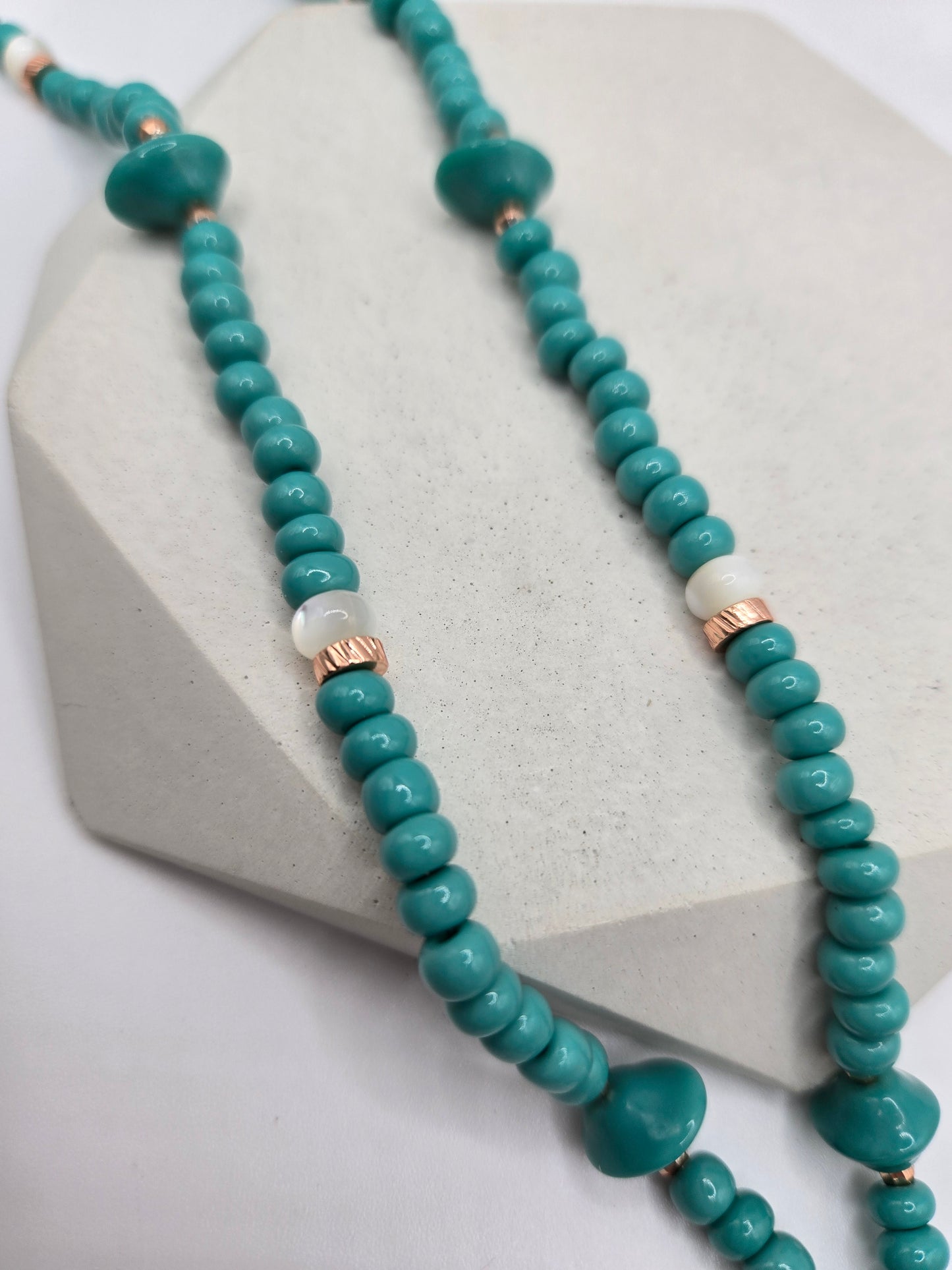 Turquoise Color Glass Matching Double Necklace and Bracelet Set