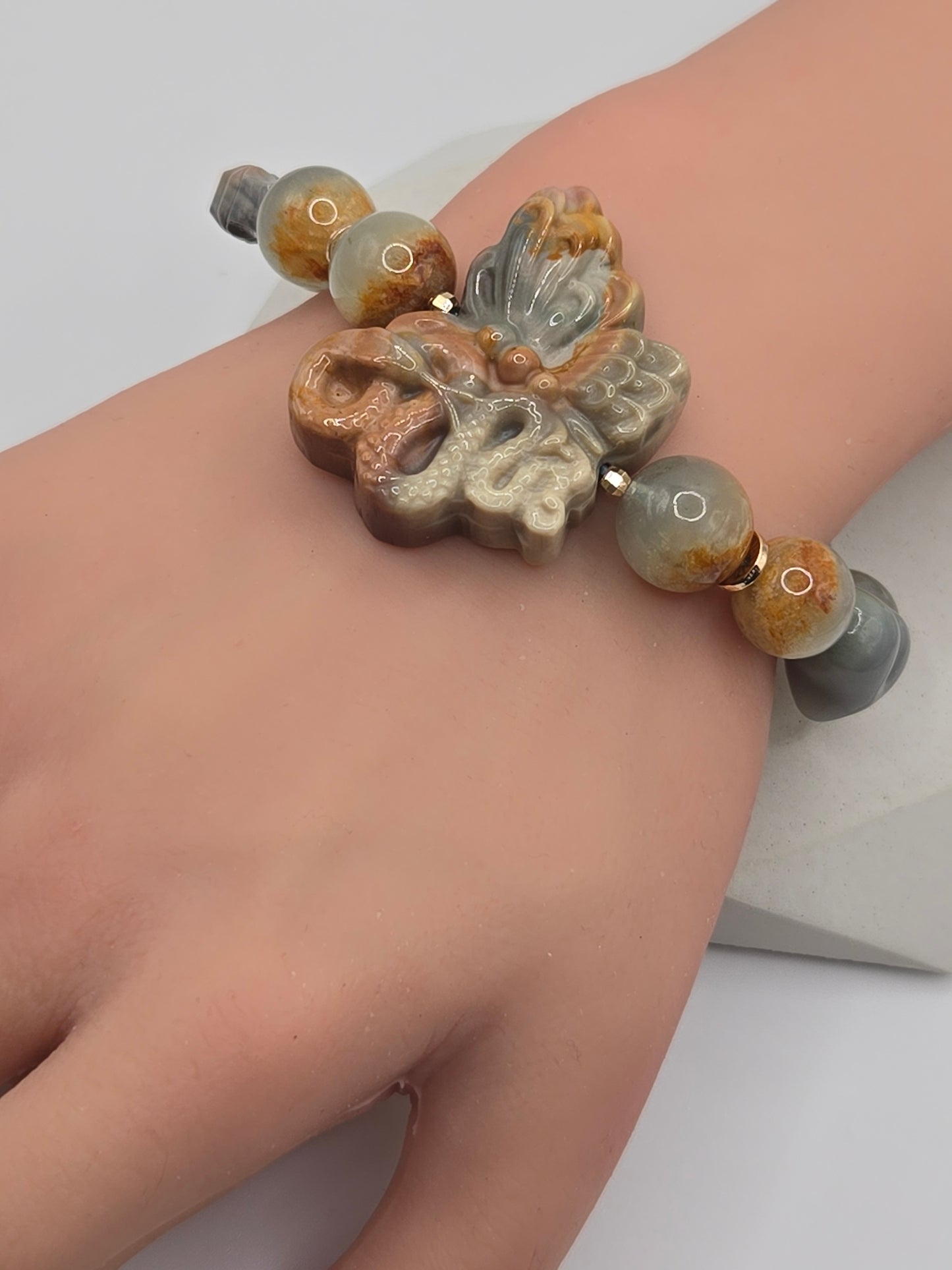 Aquamarine and Alashan Butterfly Snake Bracelet